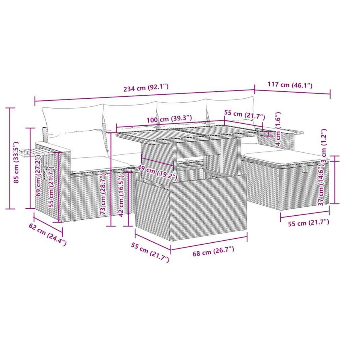 VIDAXL Salon de jardin 6 pcs avec coussins noir resine tressee