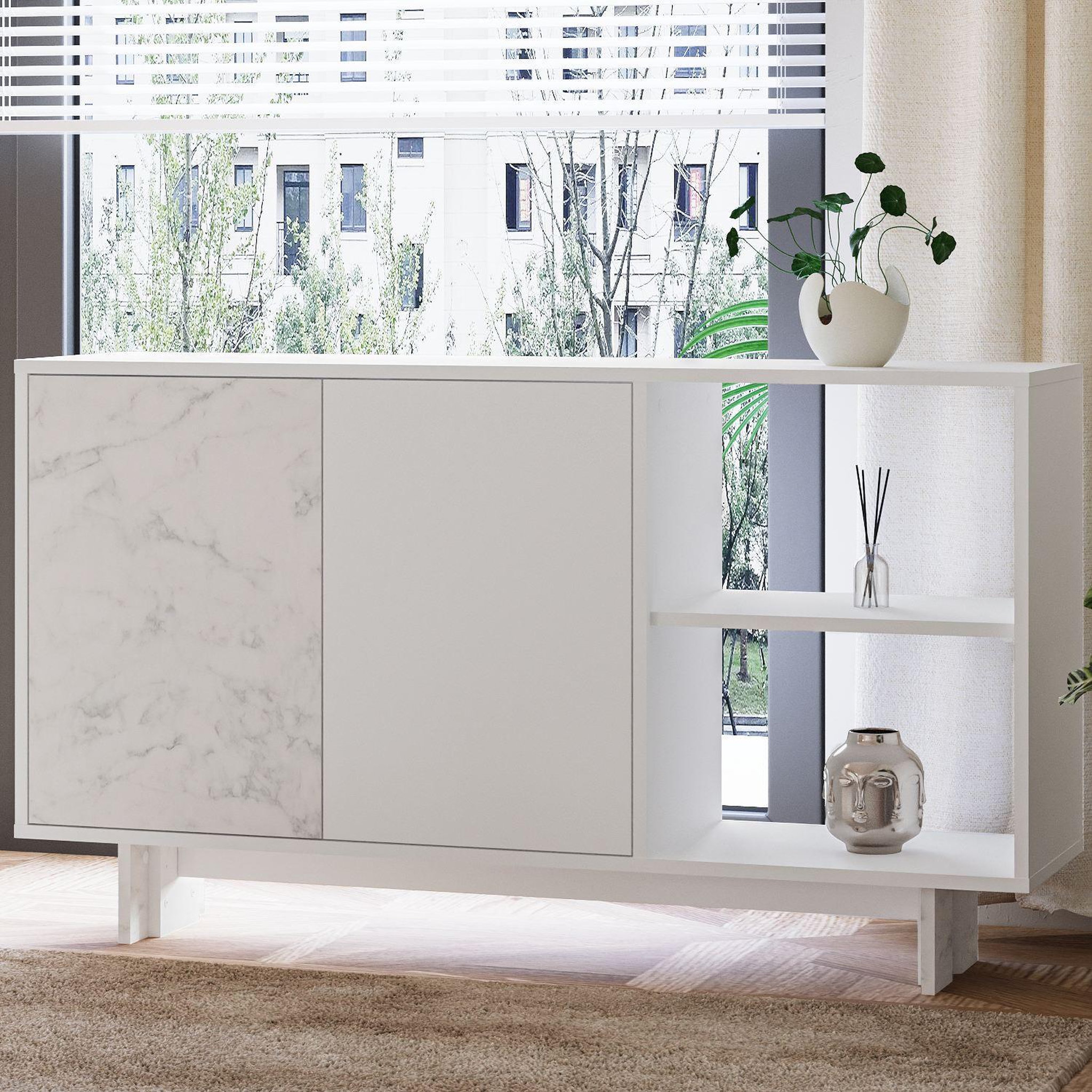 Voir la diapositive 2 : Habitat et Jardin Buffet en bois  ravello  - 140 x 35 x 80 cm - blanc