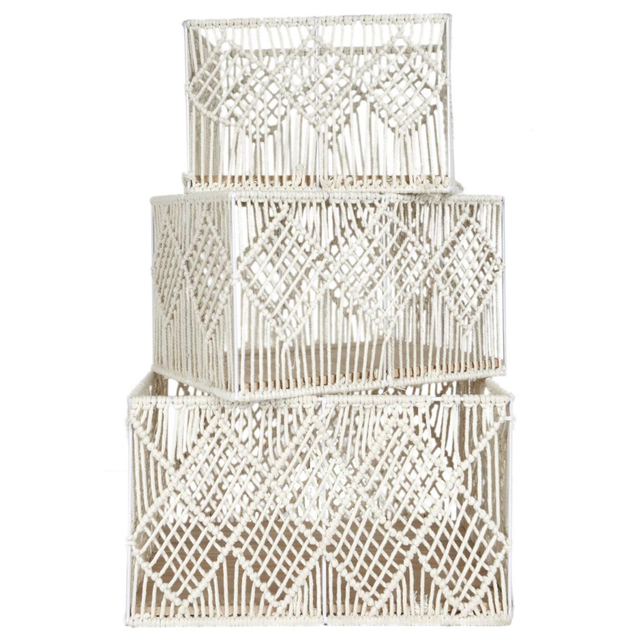 The Home Deco Factory Lot de 3 paniers gigognes  boho  37cm beige