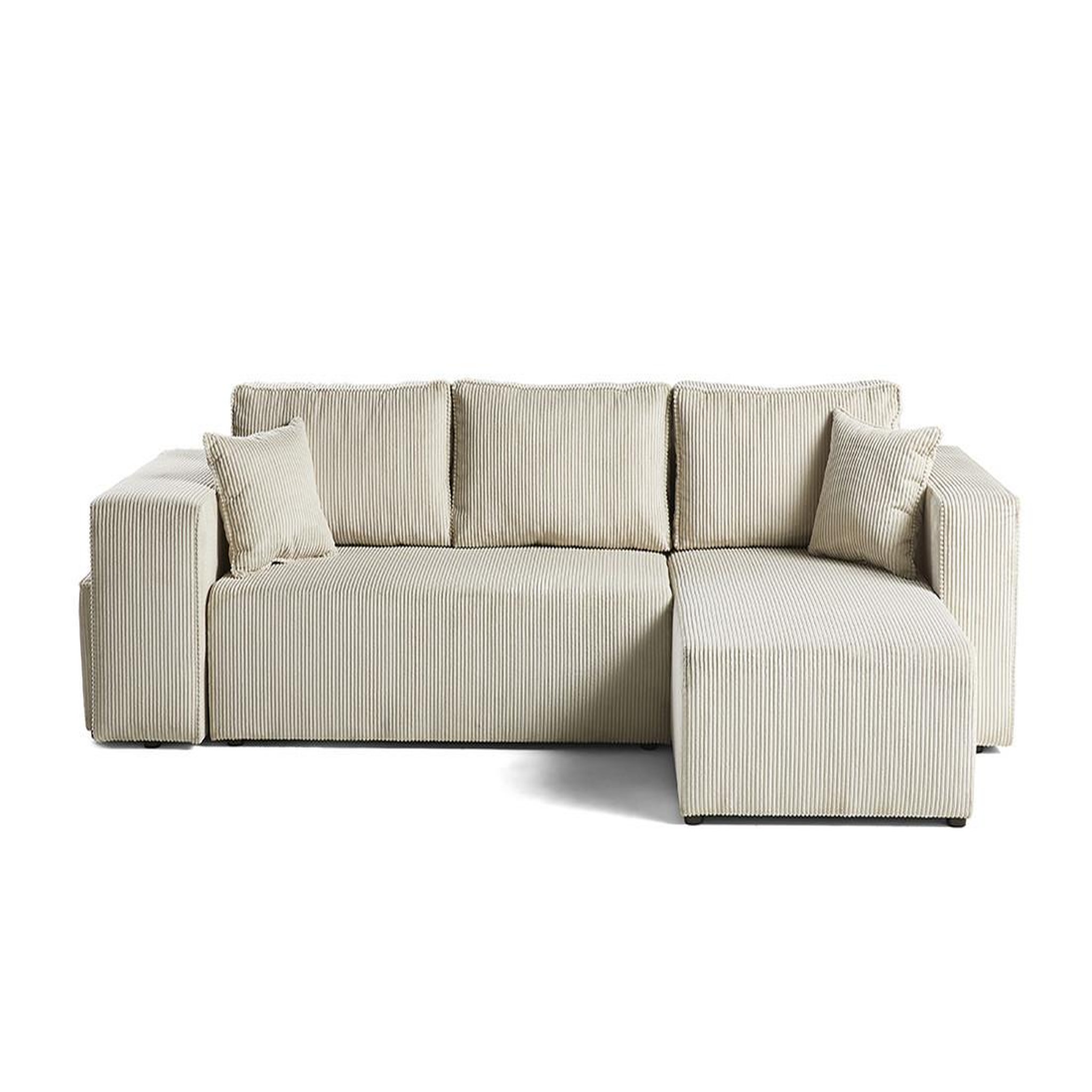 Voir la diapositive 1 : BEST MOBILIER Topaze - canapé d'angle réversible 4 places - convertible avec coffre, tablette et poufs - en velours côtelé