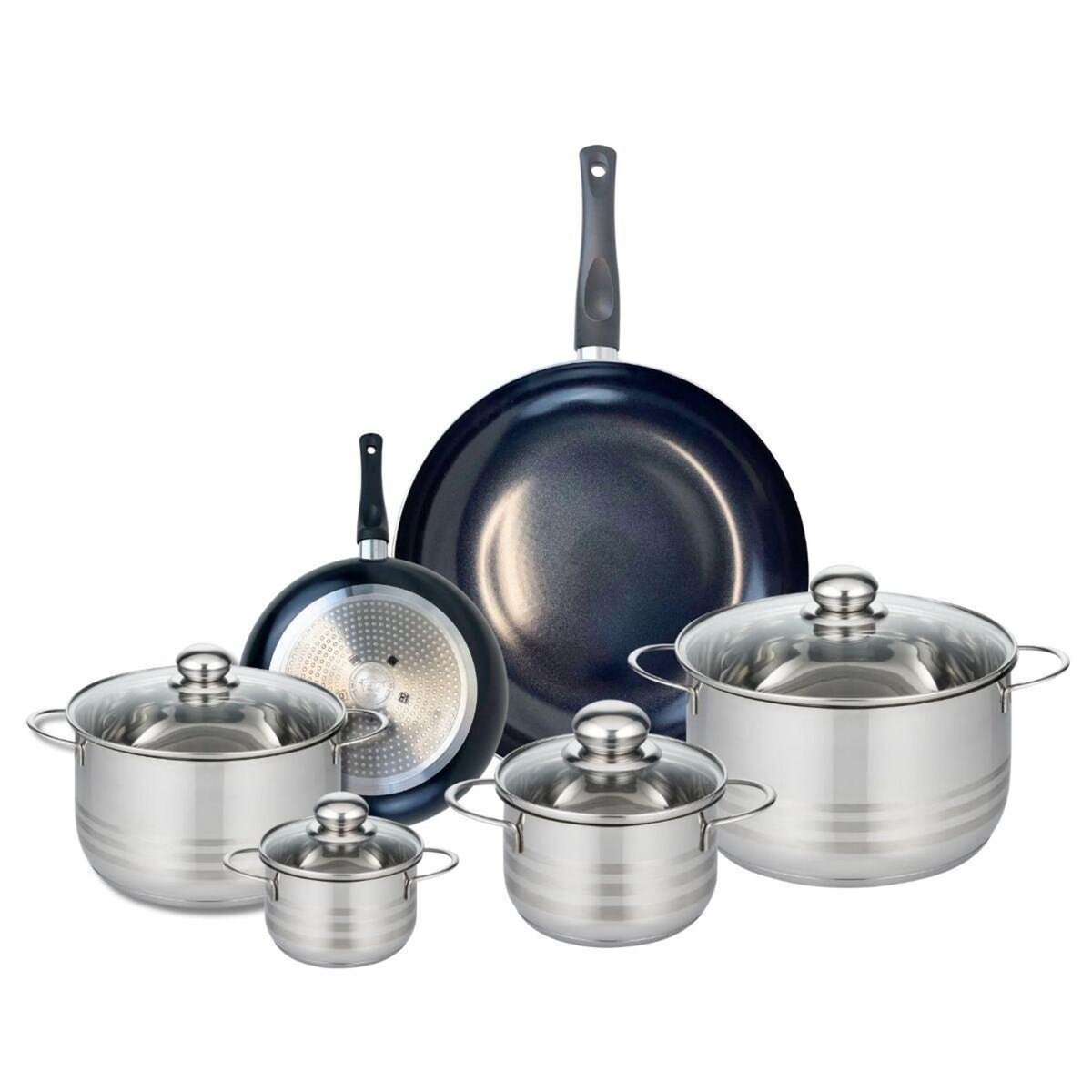 ELO Ensemble de 2 Poêles de cuisson 20 et 32 cm et 4 faitouts 12, 16, 20 et 24 cm Elo Prima Brillant