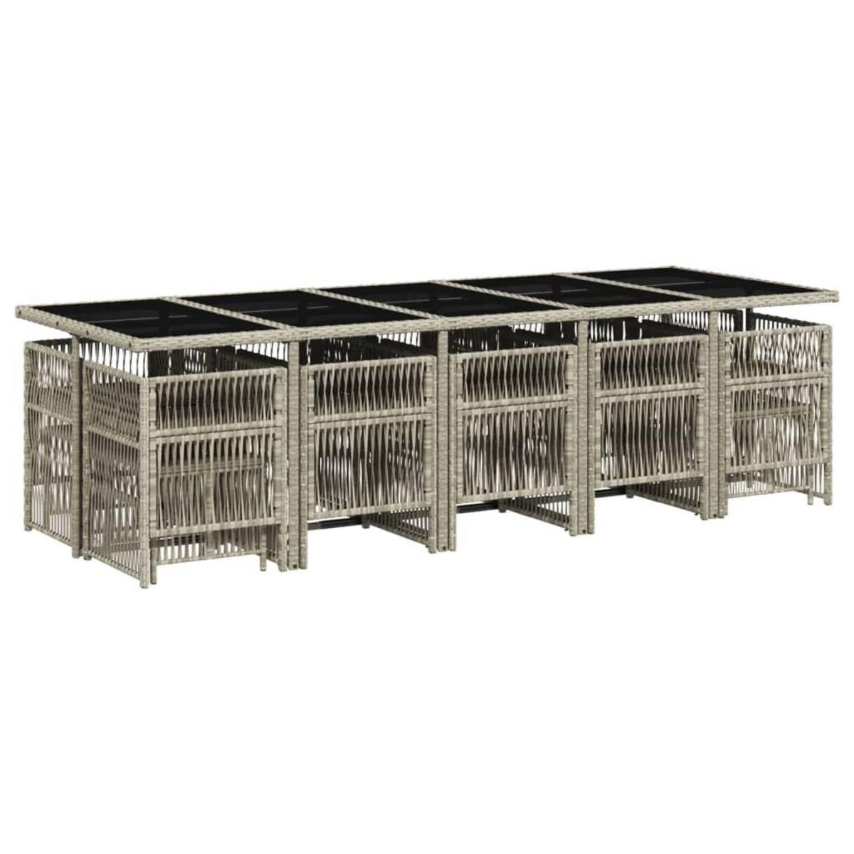 VIDAXL Ensemble a manger de jardin et coussins 15 pcs gris clair rotin