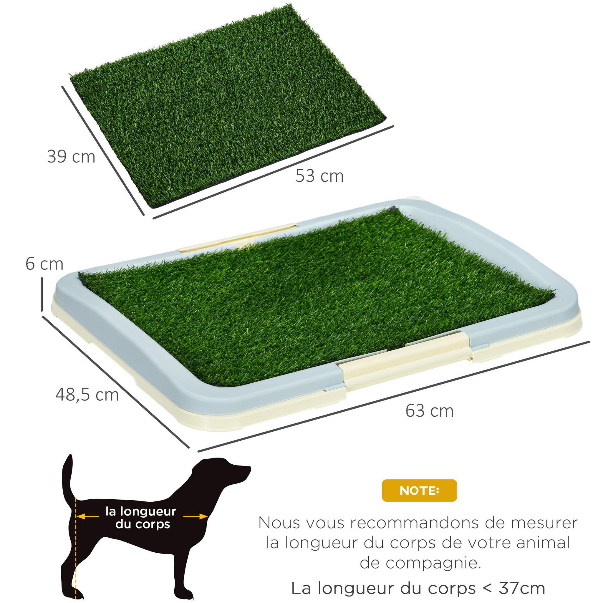 Voir la diapositive 3 : PAWHUT Litière gazon synthétique chien toilette portable à pelouse tiroir à déjection dim. 63l x 48l x 6h cm