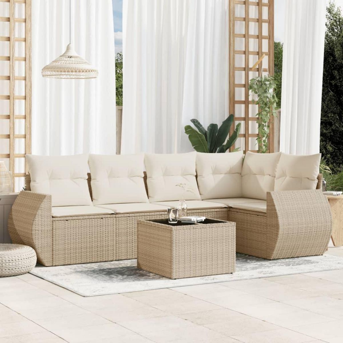 VIDAXL Salon de jardin avec coussins 6 pcs beige resine tressee