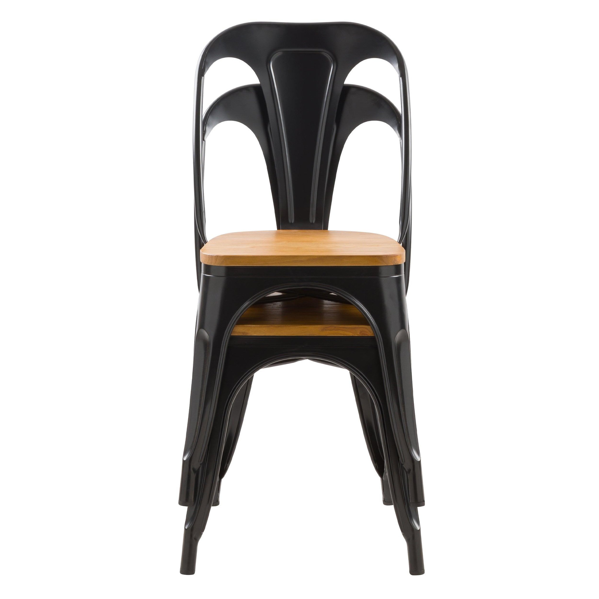 Voir la diapositive 6 : MAISON PAVANE Lot de 2 chaises en métal noir et bois d'orme-yoanna