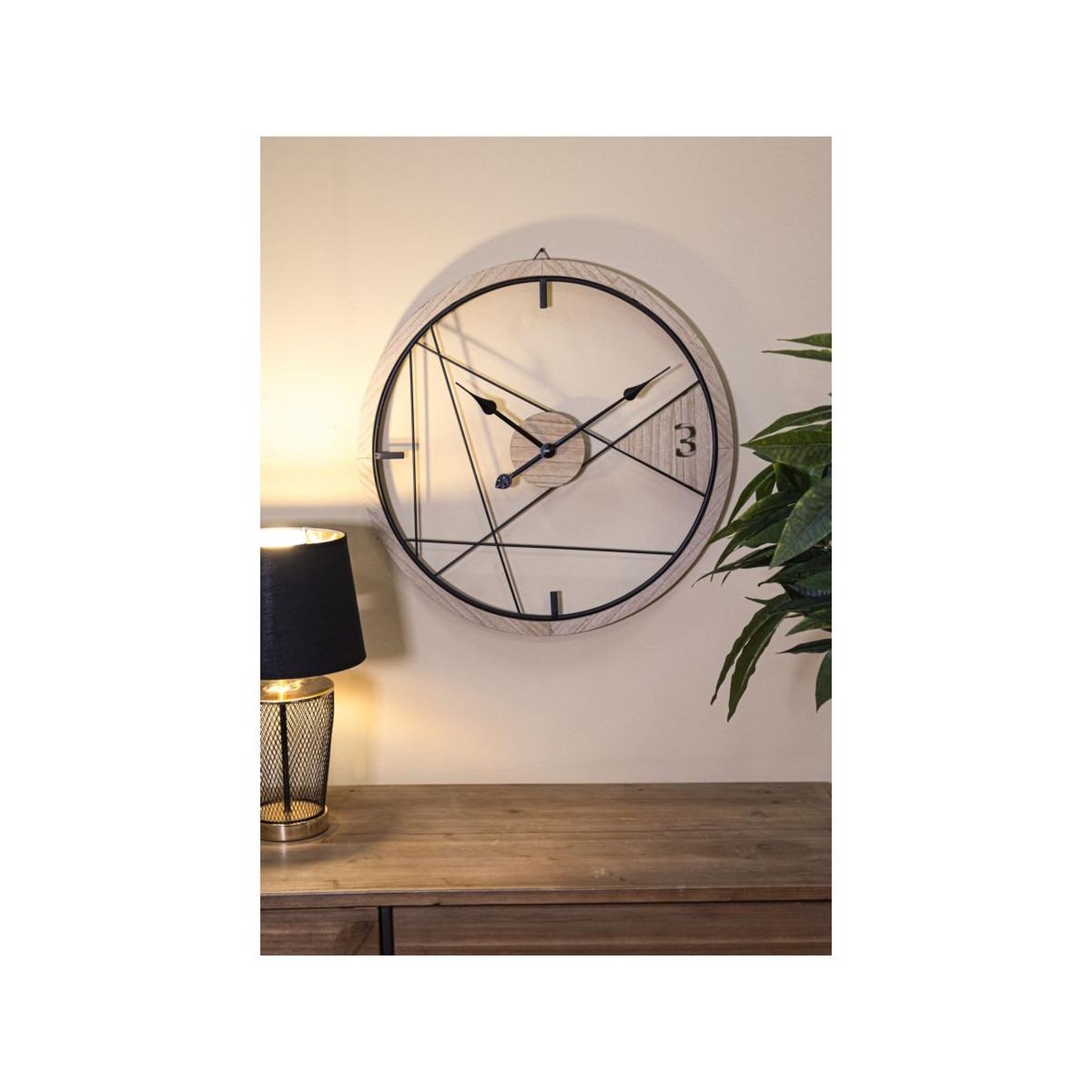 Voir la diapositive 5 : Paris Prix Horloge Murale en Métal  Geometric  60cm Naturel & Noir