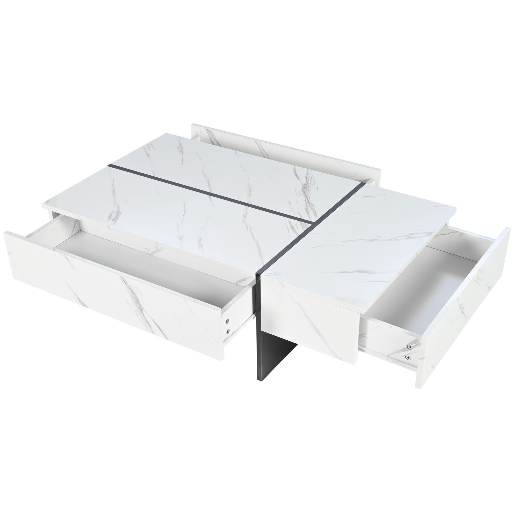 Voir la diapositive 6 : MERAX Table Basse Brillante Avec LED Et 3 Tiroirs, Placage Marbre, Blanc 105*60*35cm