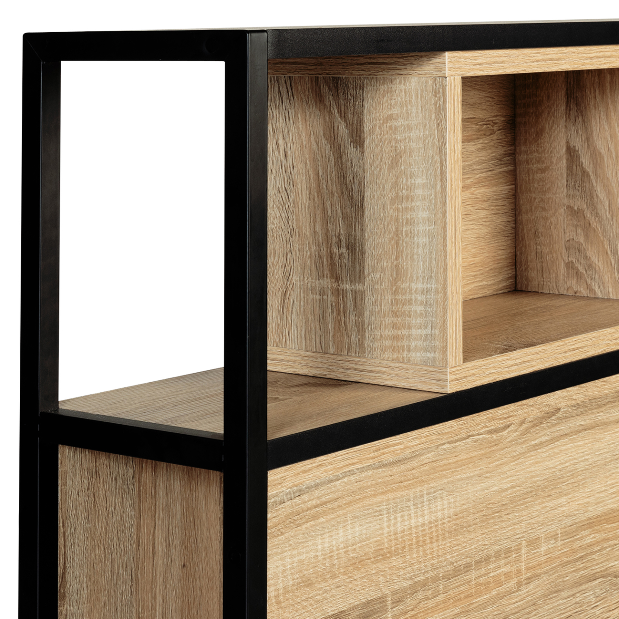 Voir la diapositive 5 : ID MARKET Tête de lit sur pied detroit 145 cm bois et métal noir design industriel