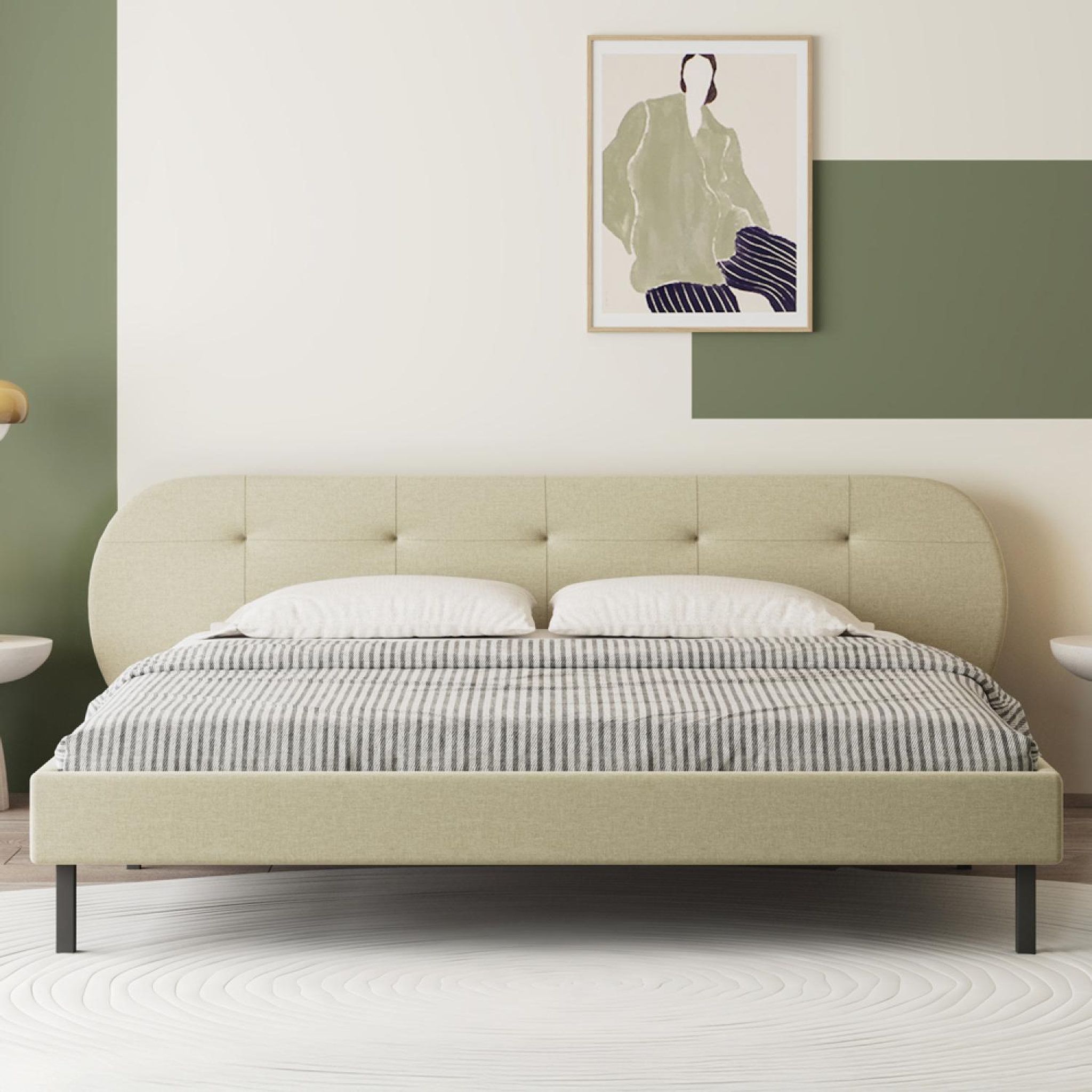 Voir la diapositive 2 : CONCEPT USINE Lit capitonné 140x190cm beige avec tête de lit et sommier tulsa
