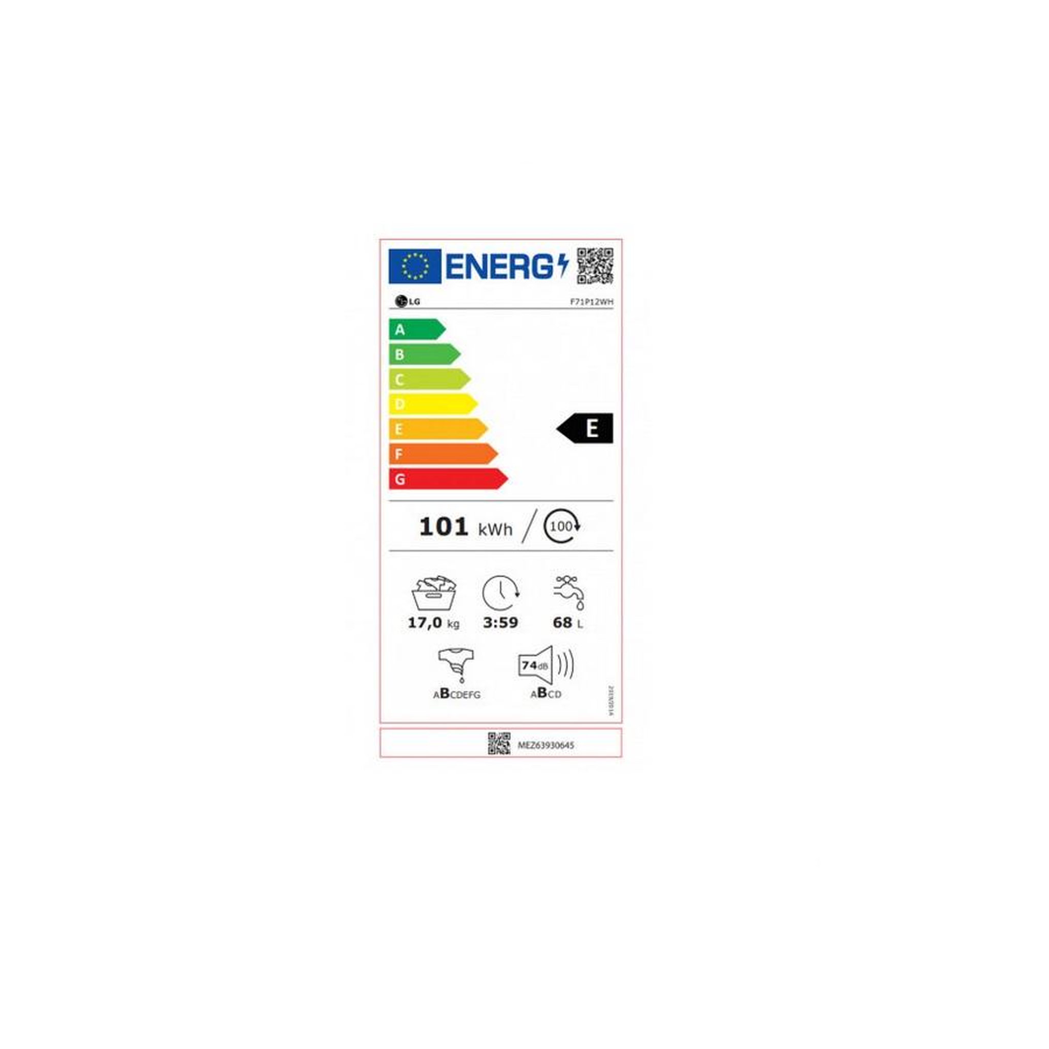 Voir la diapositive 2 : LG Lave-linge frontal 17kg 1100 tours/min - f71p12wh