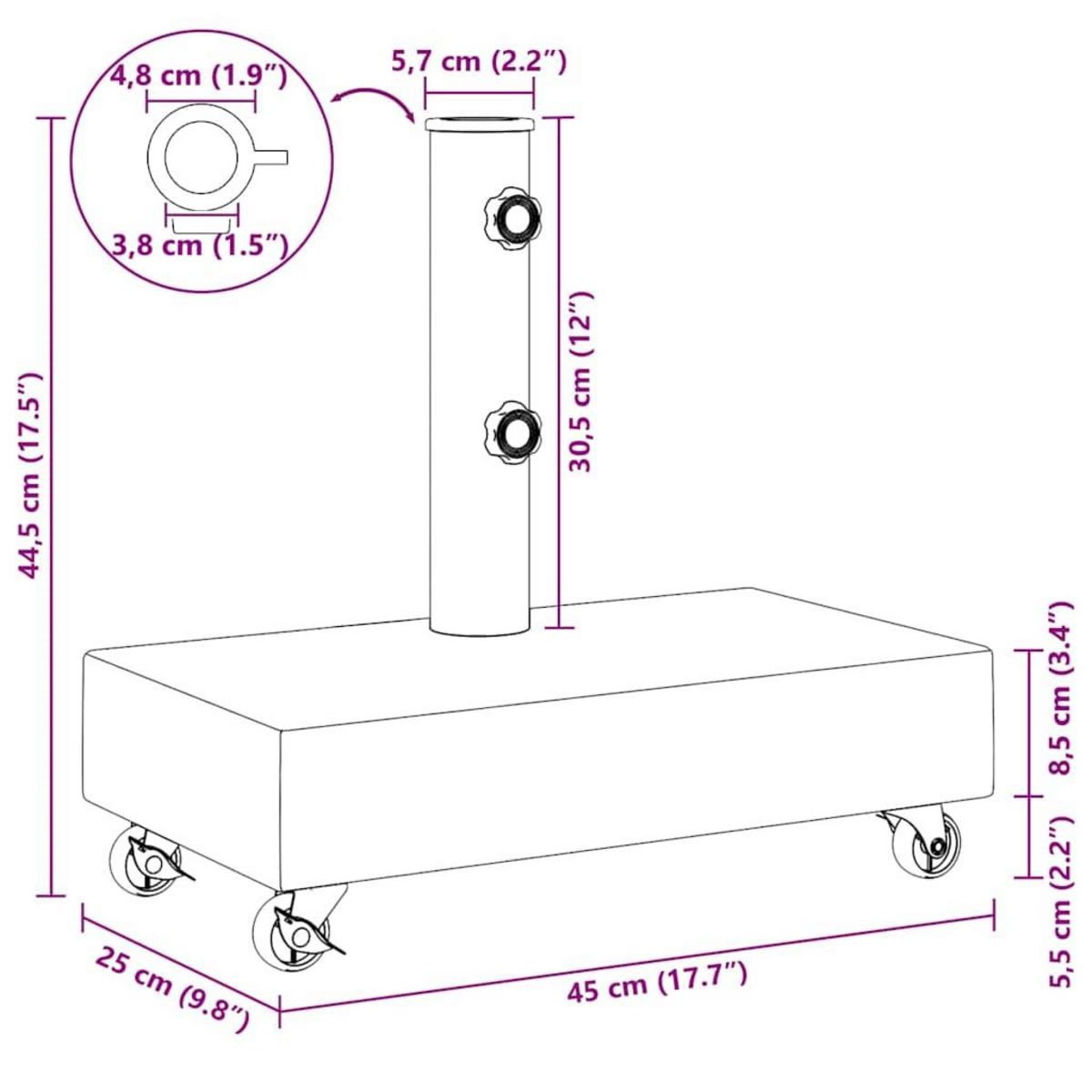 VIDAXL Socle de parasol Noir 45x25x8 cm Granite