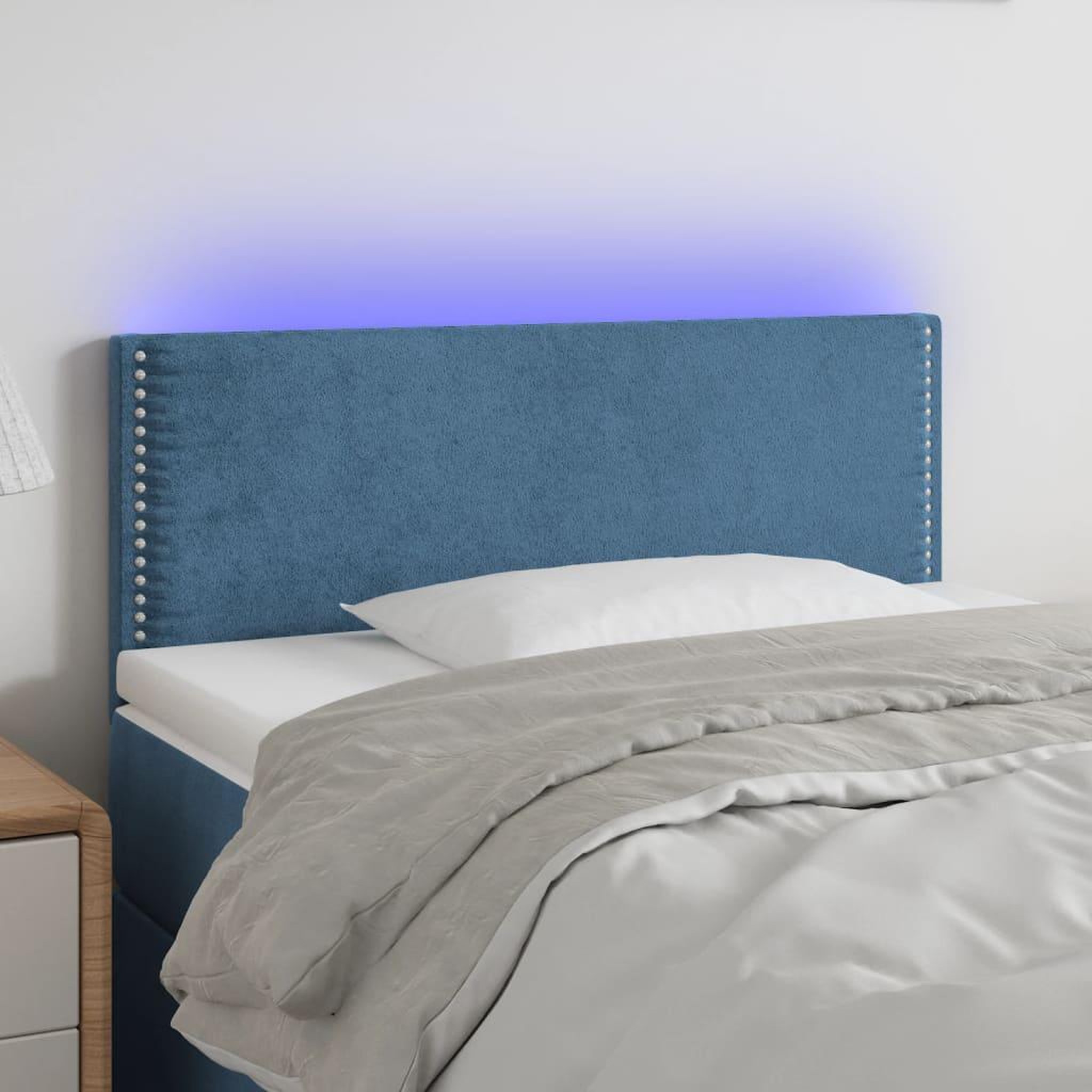Voir la diapositive 1 : VIDAXL Tete de lit a LED Bleu fonce 80x5x78/88 cm Velours