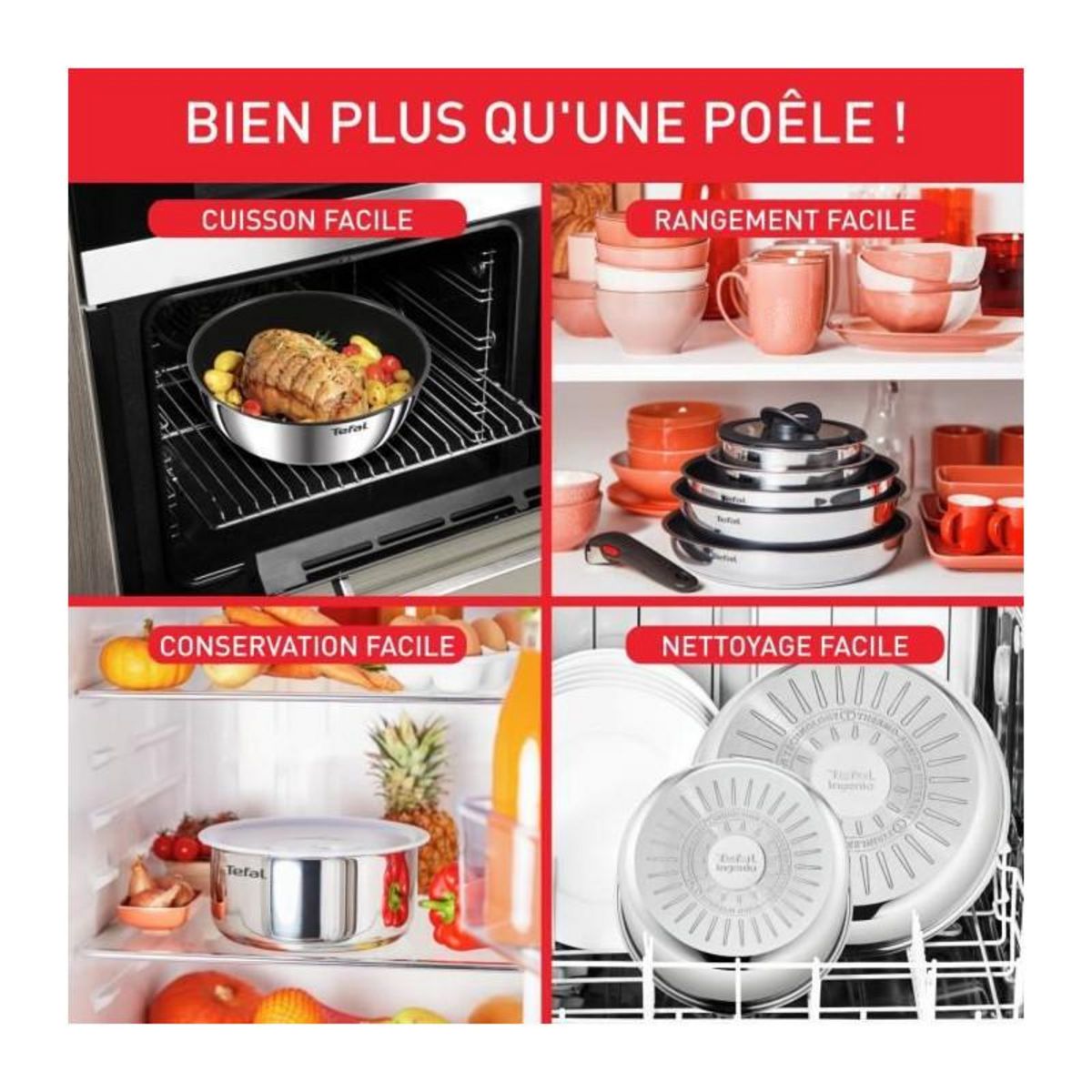 TEFAL TEFAL INGENIO Batterie de cuisine 13 pcs, Induction, Acier inoxydable, Revetement antiadhésif durable, Emotion On L897DS04