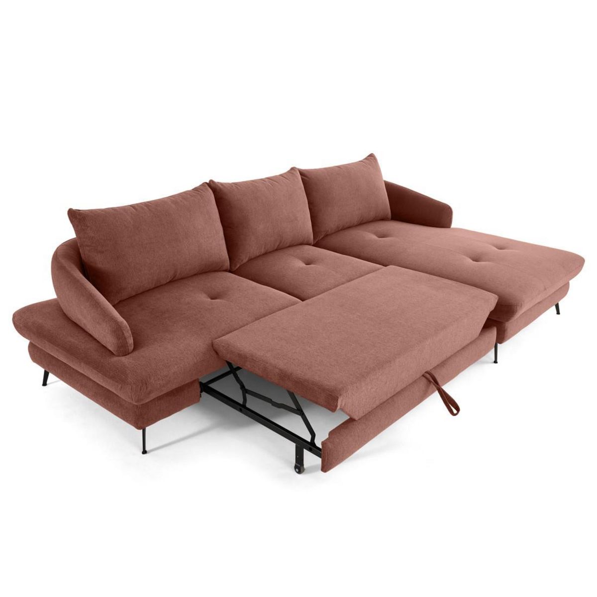 LISA DESIGN Ninon - canapé d'angle droit 4 places convertible avec coffre en tissu texturé