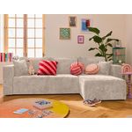 BEST MOBILIER Topaze - canapé d'angle réversible 4 places convertible avec coffre en velours à relief texturé. Coloris disponibles : Orange, Beige, Bleu, Vert, Gris