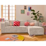 BEST MOBILIER Topaze - canapé d'angle réversible 4 places convertible avec coffre en velours à relief texturé. Coloris disponibles : Vert, Beige, Orange, Gris, Bleu