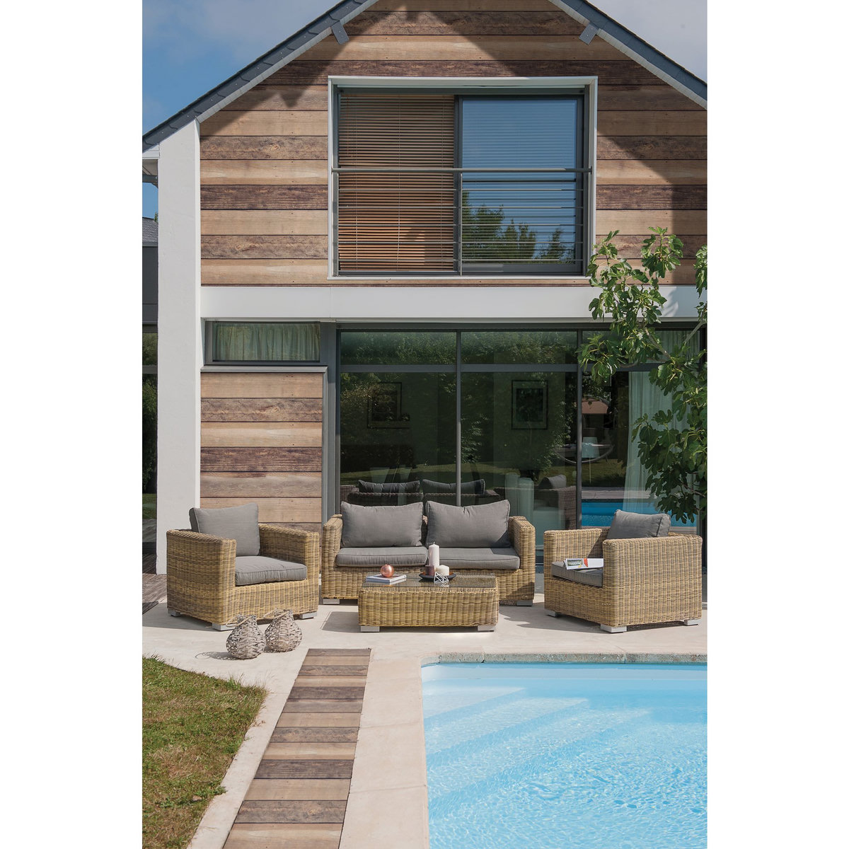 PARIS GARDEN Salon bas de jardin - 4 places - Résine tressée - Miel - MONTMARTRE