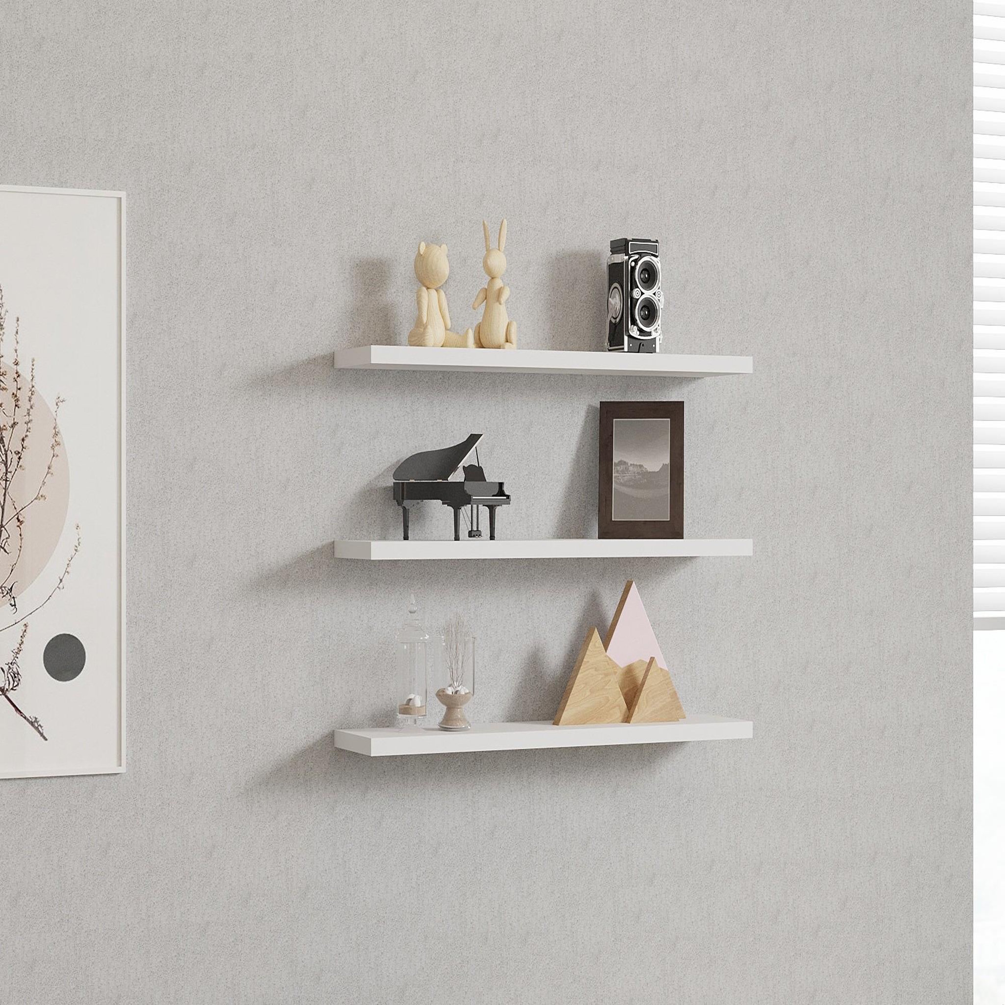 Voir la diapositive 2 : Habitat et Jardin Lot de 3 étagères murales en bois  boss  - 60 x 1 x 14 cm  - blanc