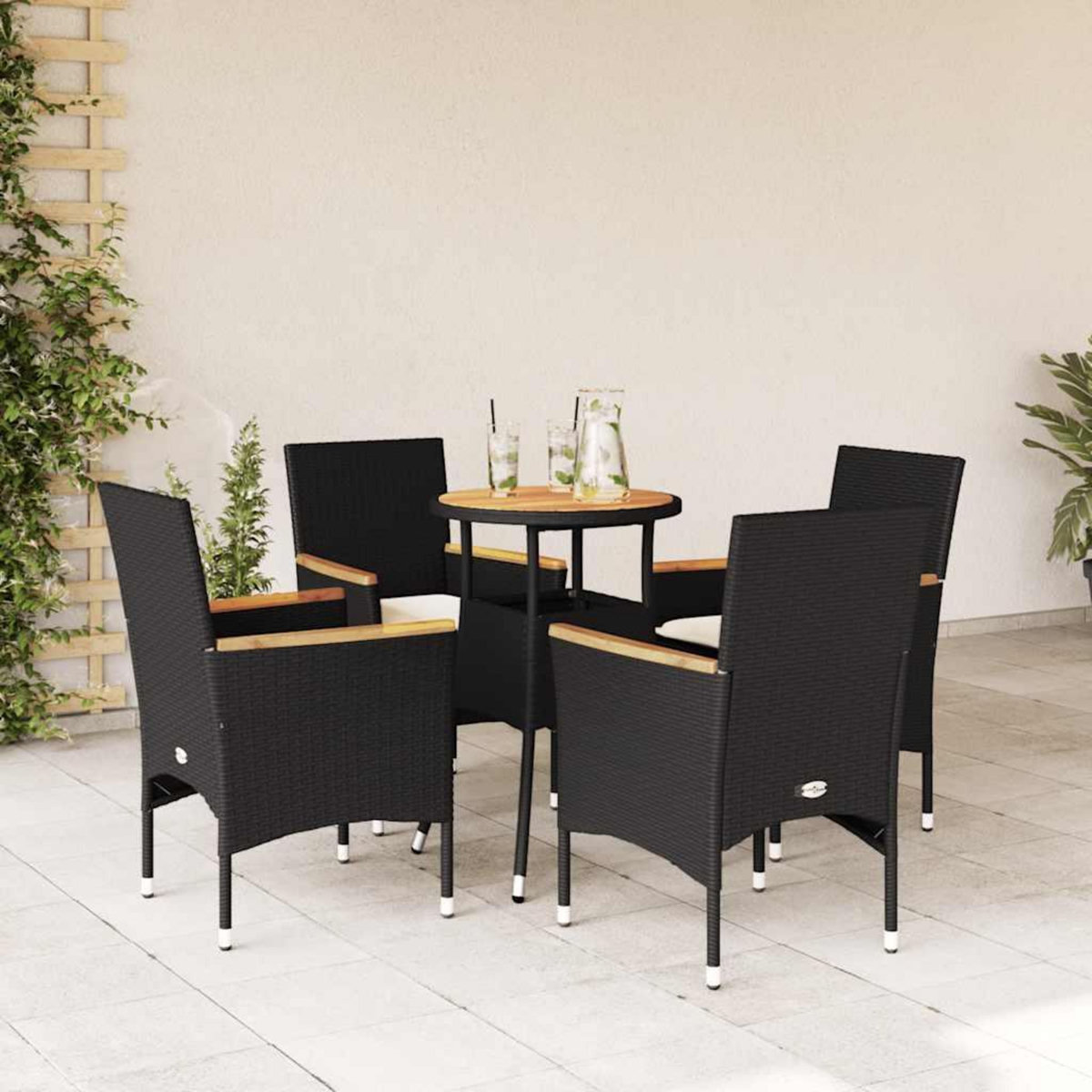 VIDAXL Ensemble a manger de jardin et coussins 5 pcs noir rotin acacia