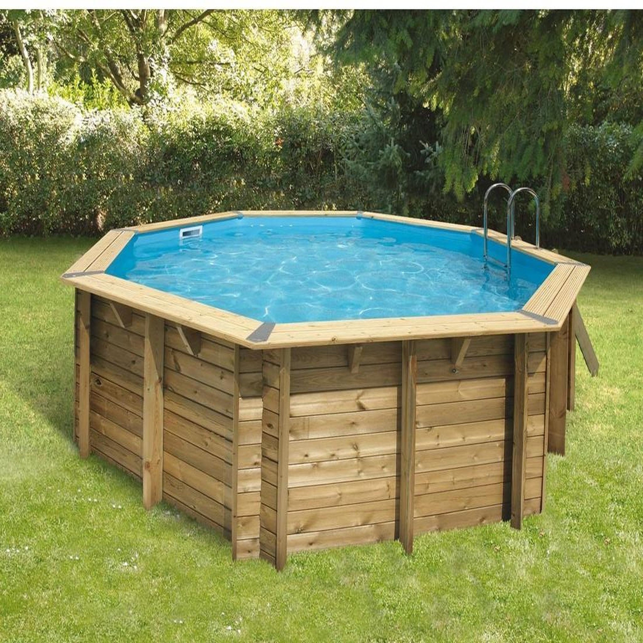 Voir la diapositive 1 : Piscine bois Océa  510 - H120cm - Bâche à bulles bordée diamètre 510 cm