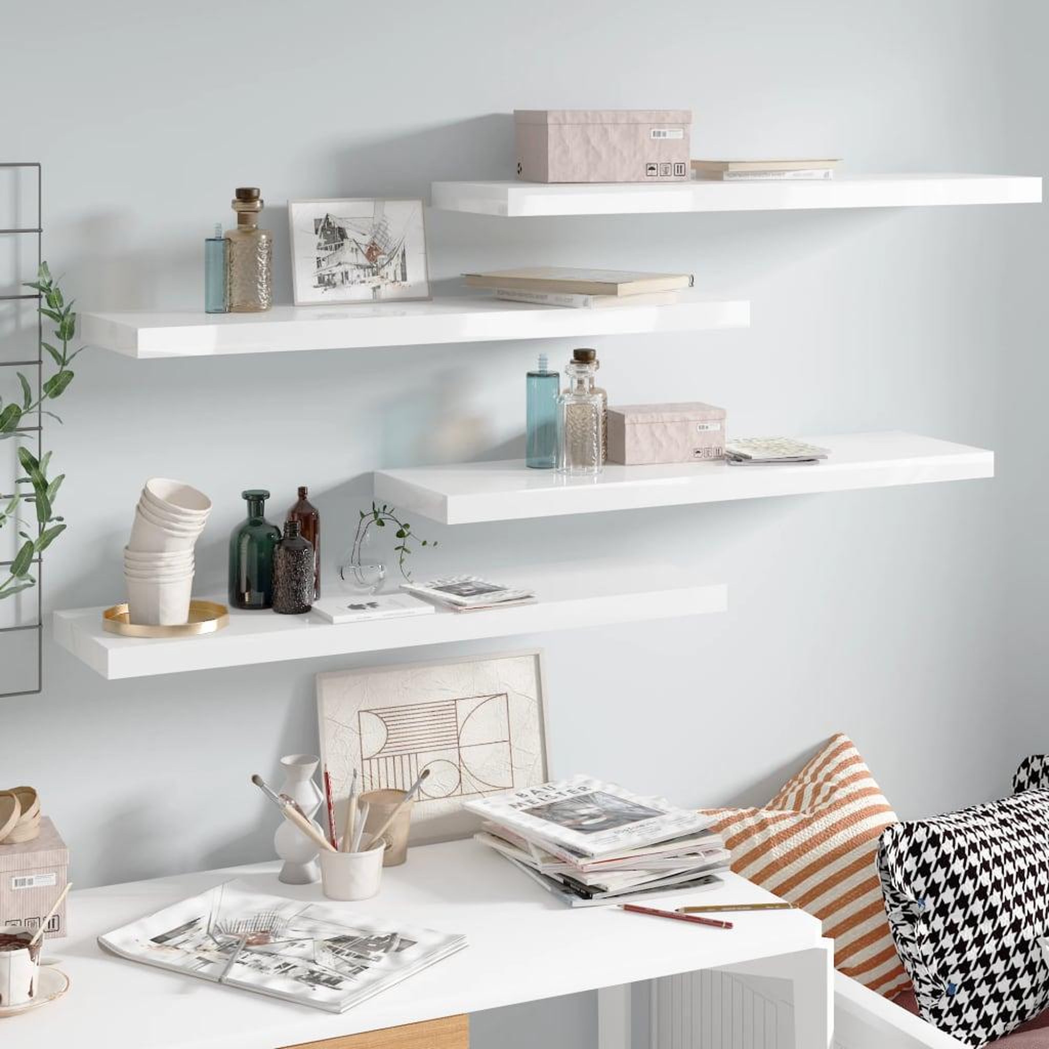 Voir la diapositive 1 : VIDAXL Etagere murale flottante 4 pcs Blanc brillant 90x23,5x3,8cm MDF