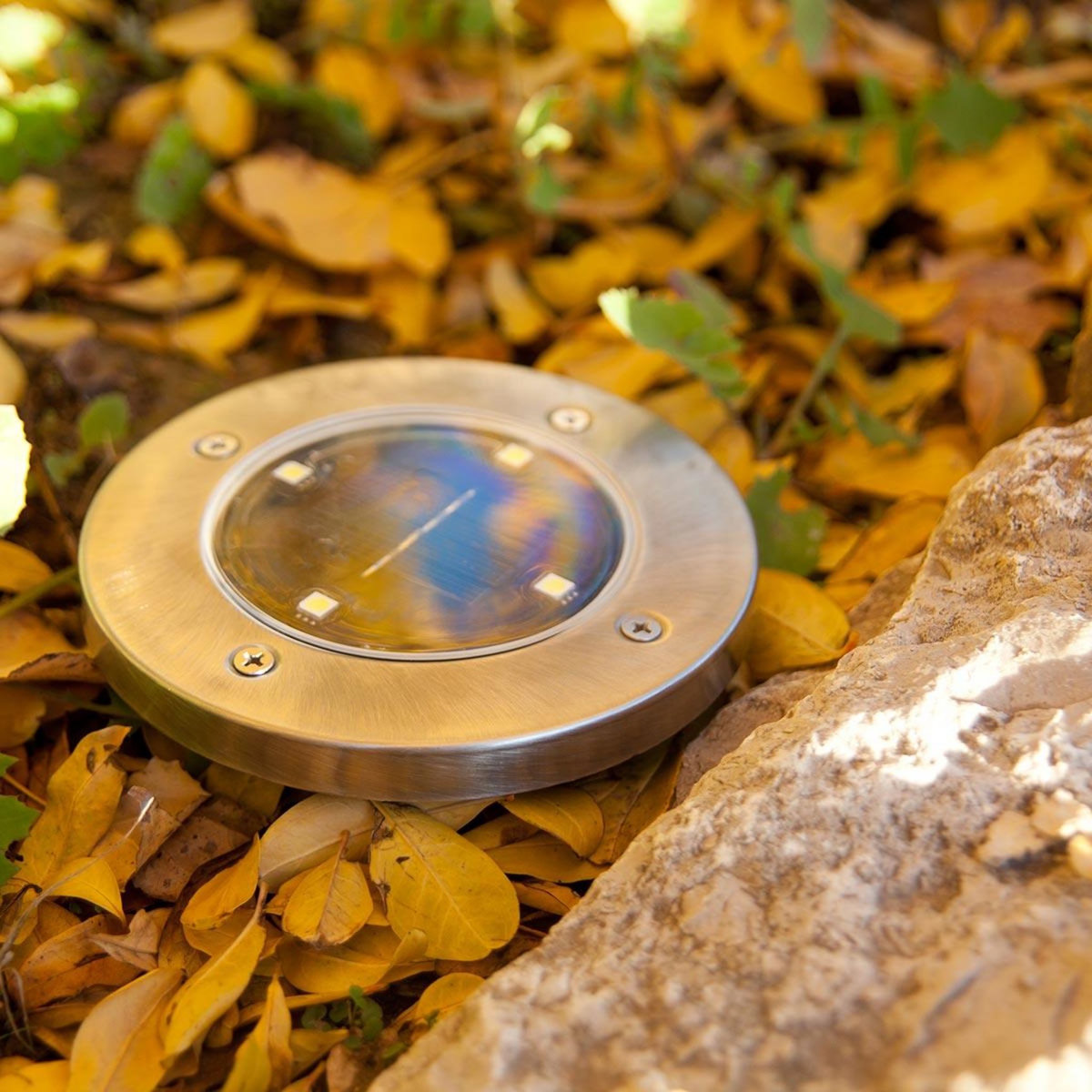 Lumisky Lot de 8 spots solaires ronds DECKY Argent Acier inoxydable D12cm