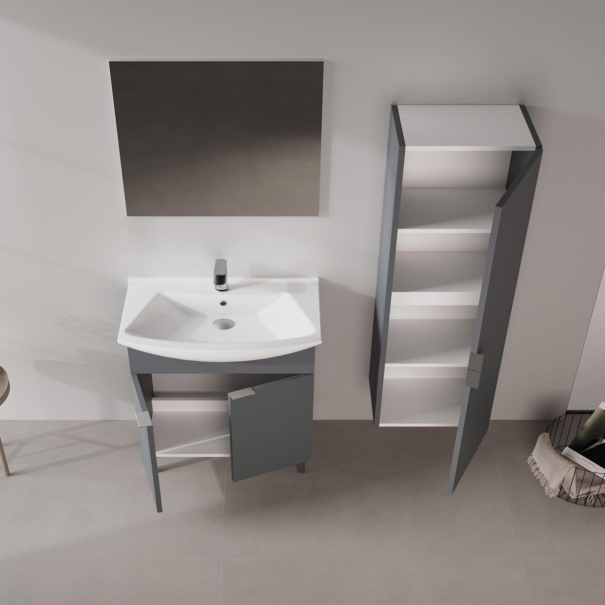 Voir la diapositive 3 : Habitat et Jardin Meuble avec simple vasque et miroir  purus 65  - 65 x 50 x 83 cm - matte anthracite