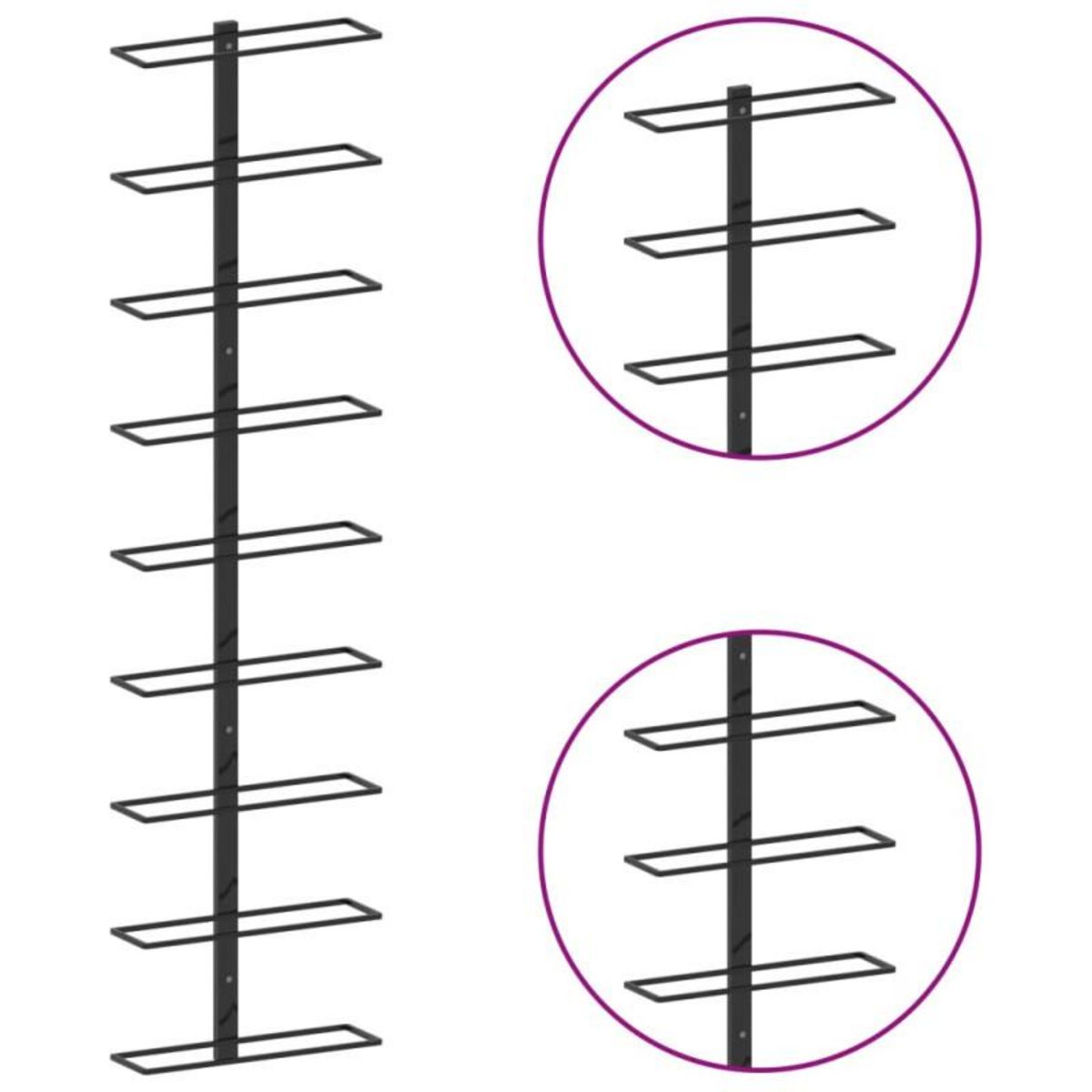 VIDAXL Casier à bouteilles mural pour 9 bouteilles Noir Fer