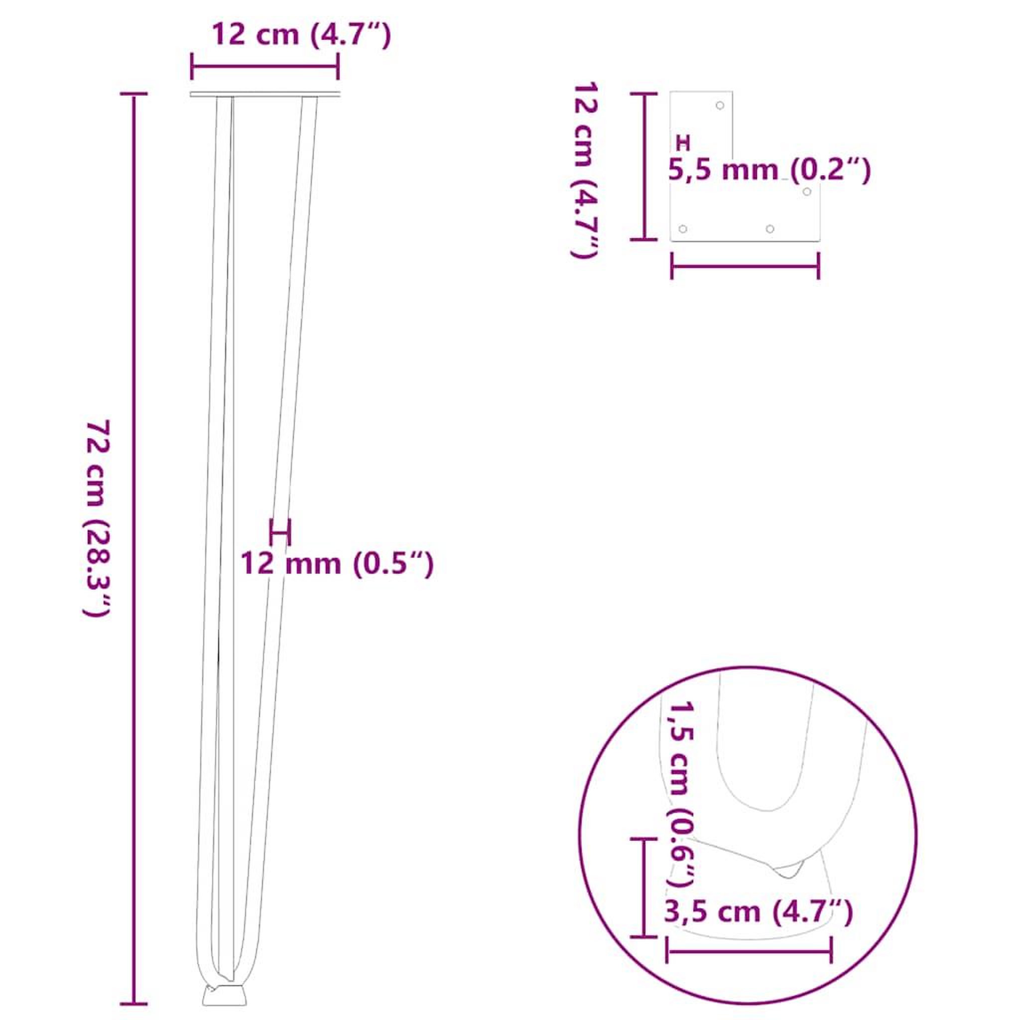 Voir la diapositive 6 : VIDAXL Pieds de table en forme d'epingle a cheveux 4 pcs blanc 72 cm