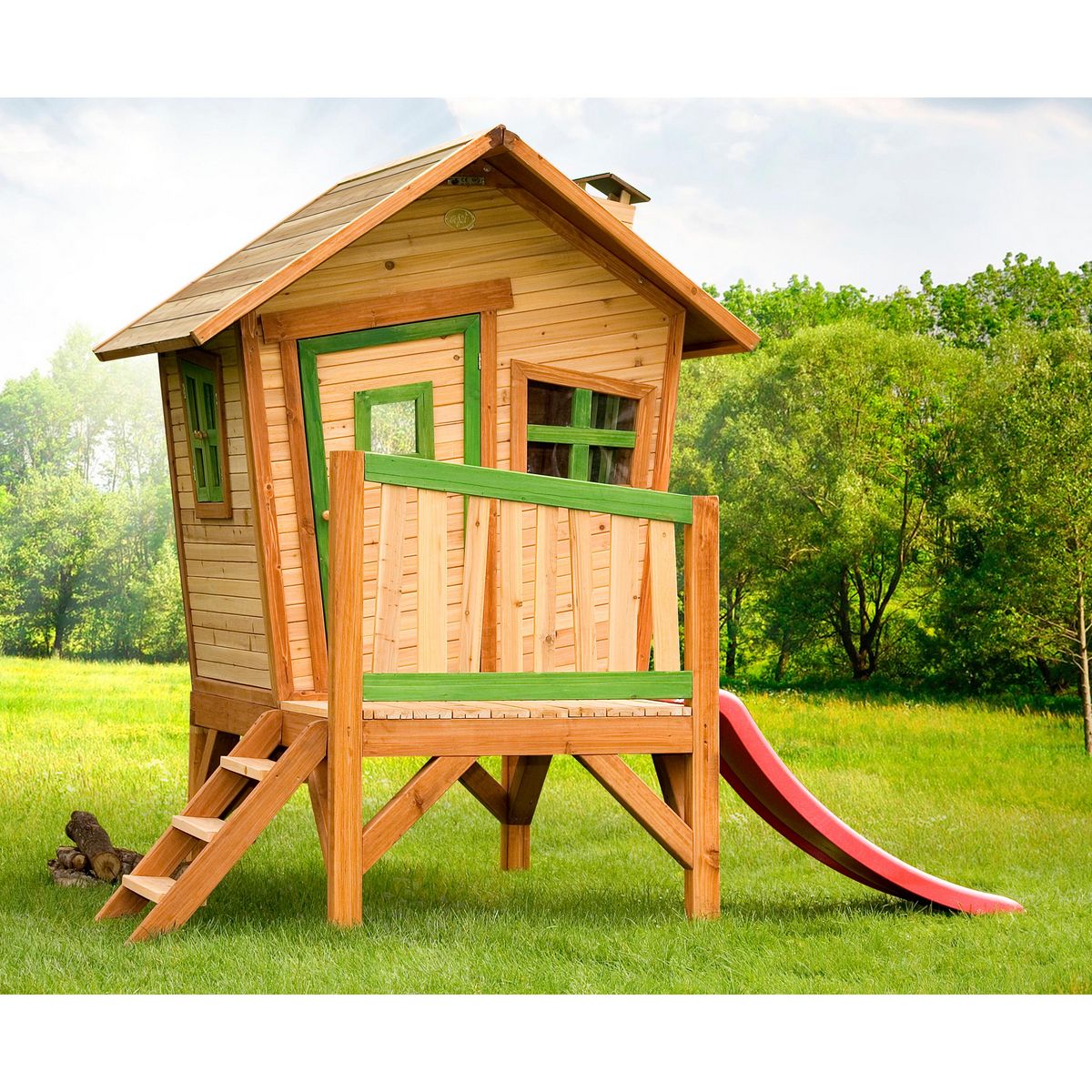 AXI Cabane de jardin pour enfant avec toboggan -Bois - H2.03m - ROBIN 