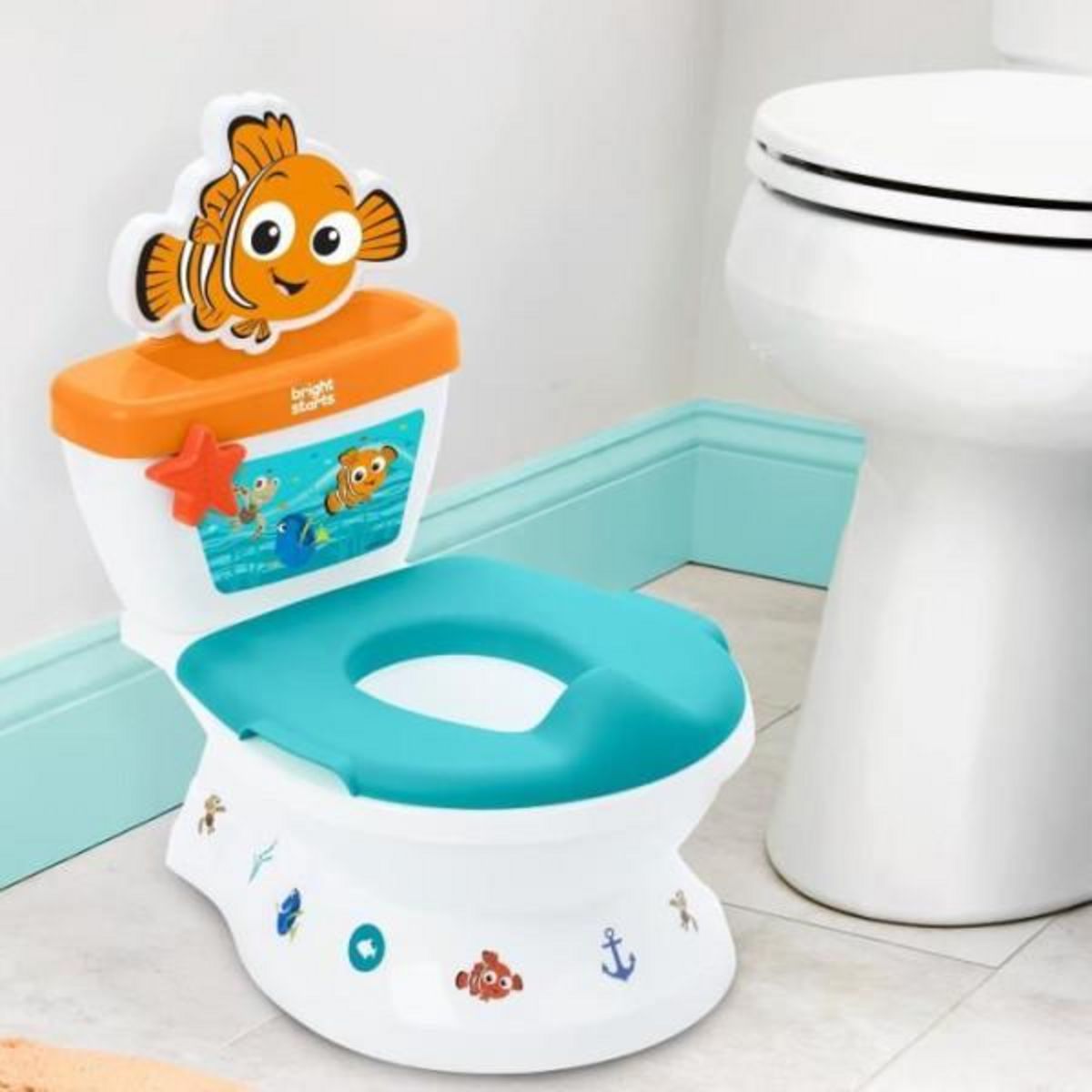 Bright Starts DISNEY BABY - NEMO- Mini toilette avec réducteur de lunette de toilette inclus, 2 en 1, MySize, Pot amovible facile a nettoyer