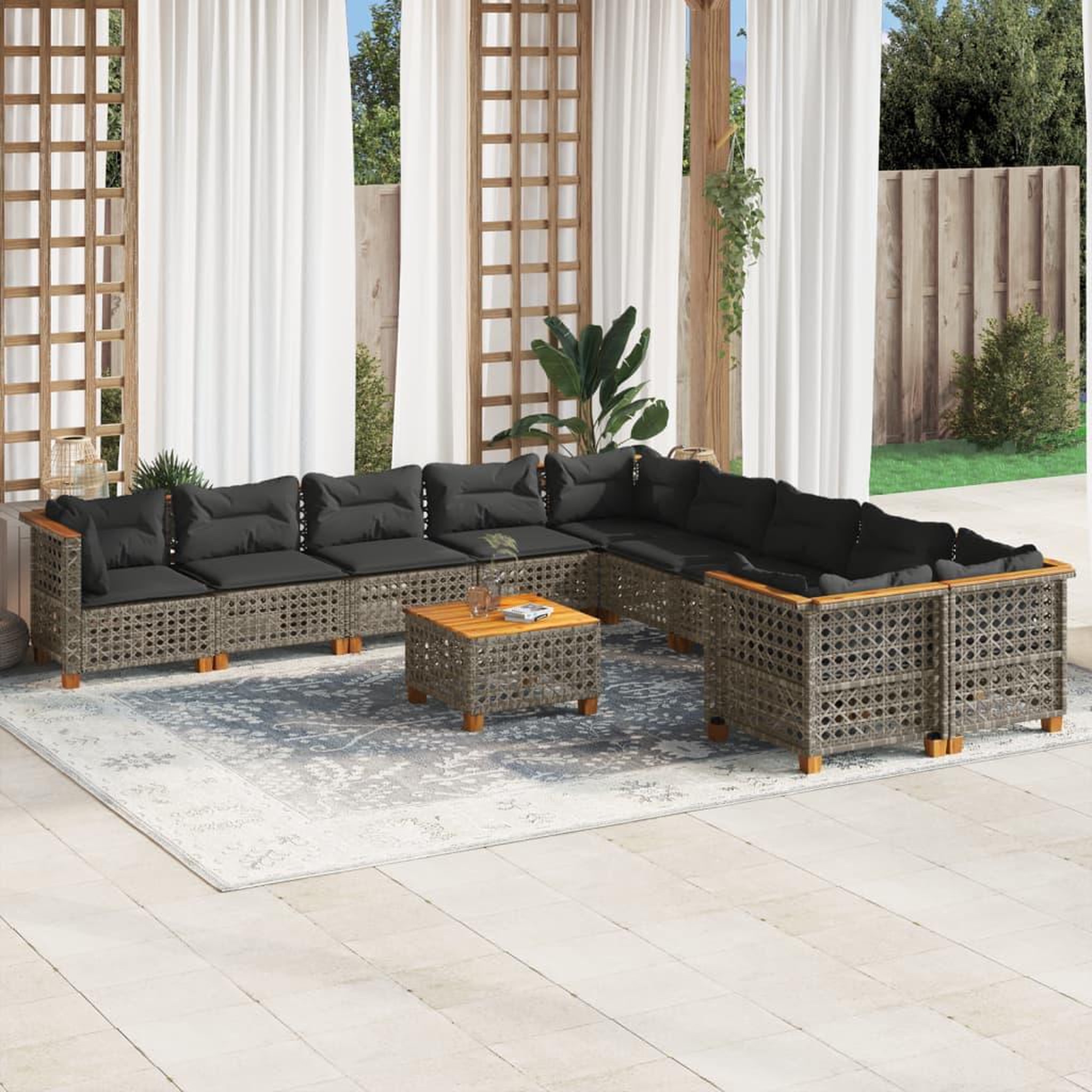 VIDAXL Salon de jardin 11 pcs avec coussins gris resine tressee