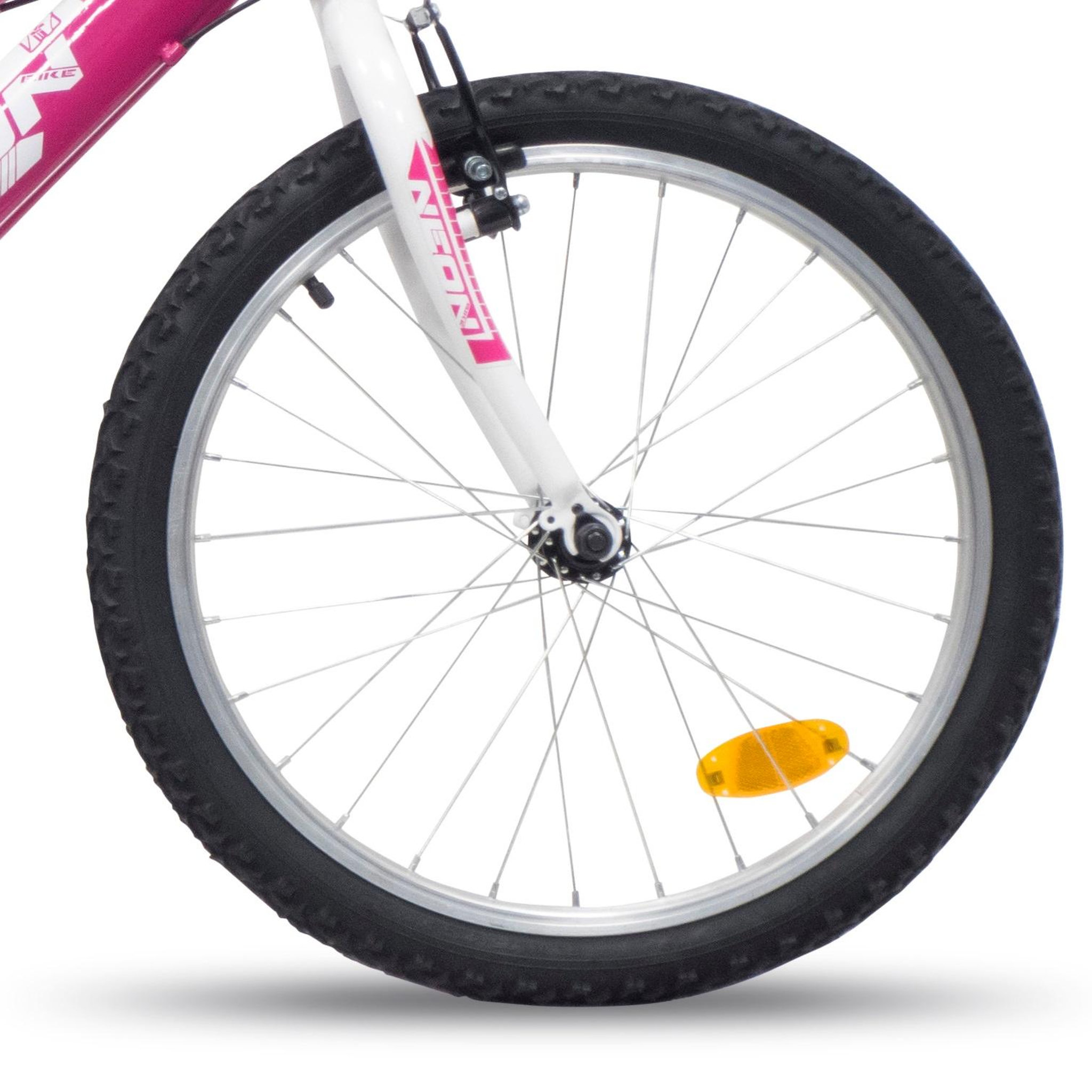 Voir la diapositive 2 : Vélo enfant - VTT 20'' neon rigide - 6 vitesses ty21 - Freins V-Brake - Jantes Alu. - Rose Fushia