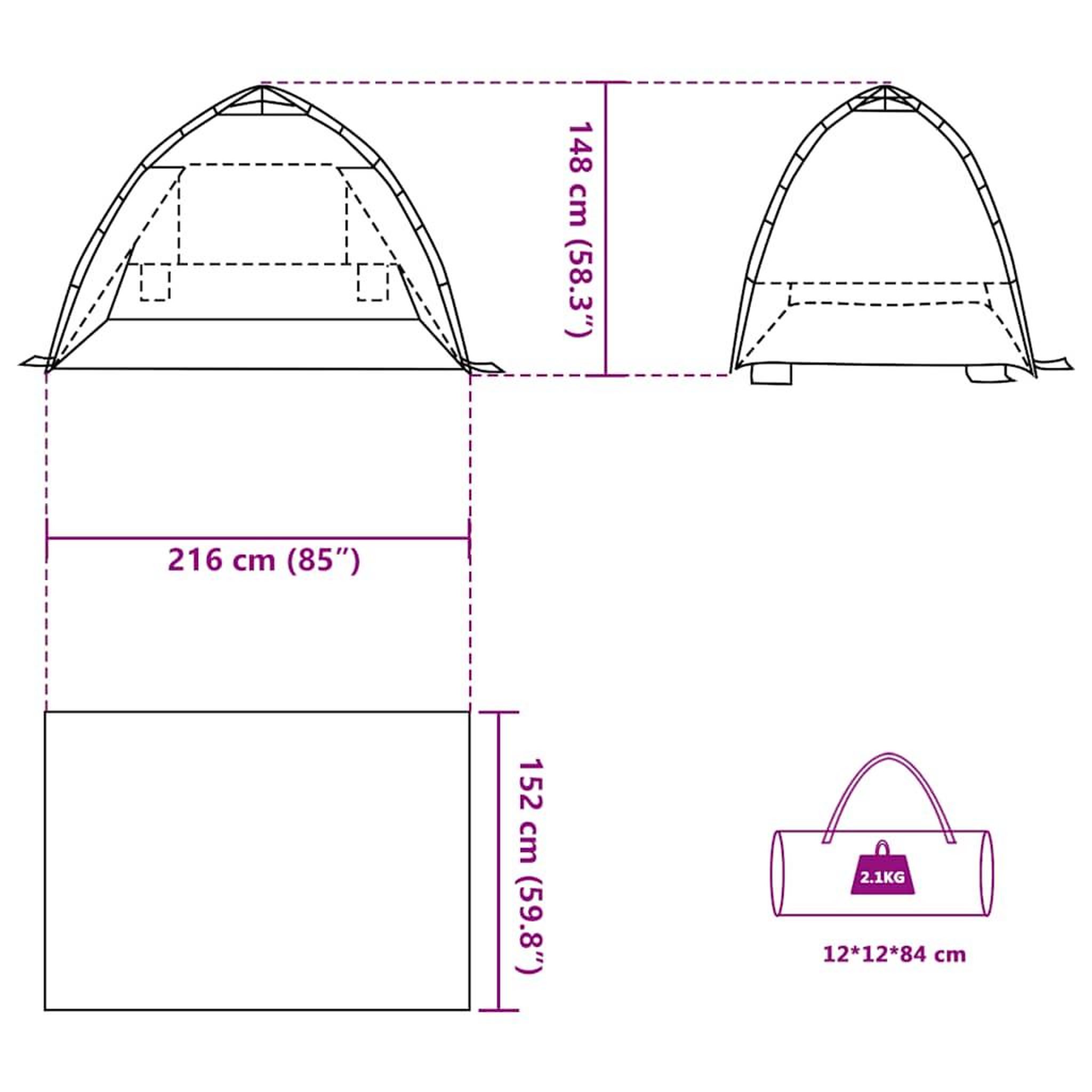 Voir la diapositive 6 : VIDAXL Tente de plage 2 personnes gris liberation rapide impermeable