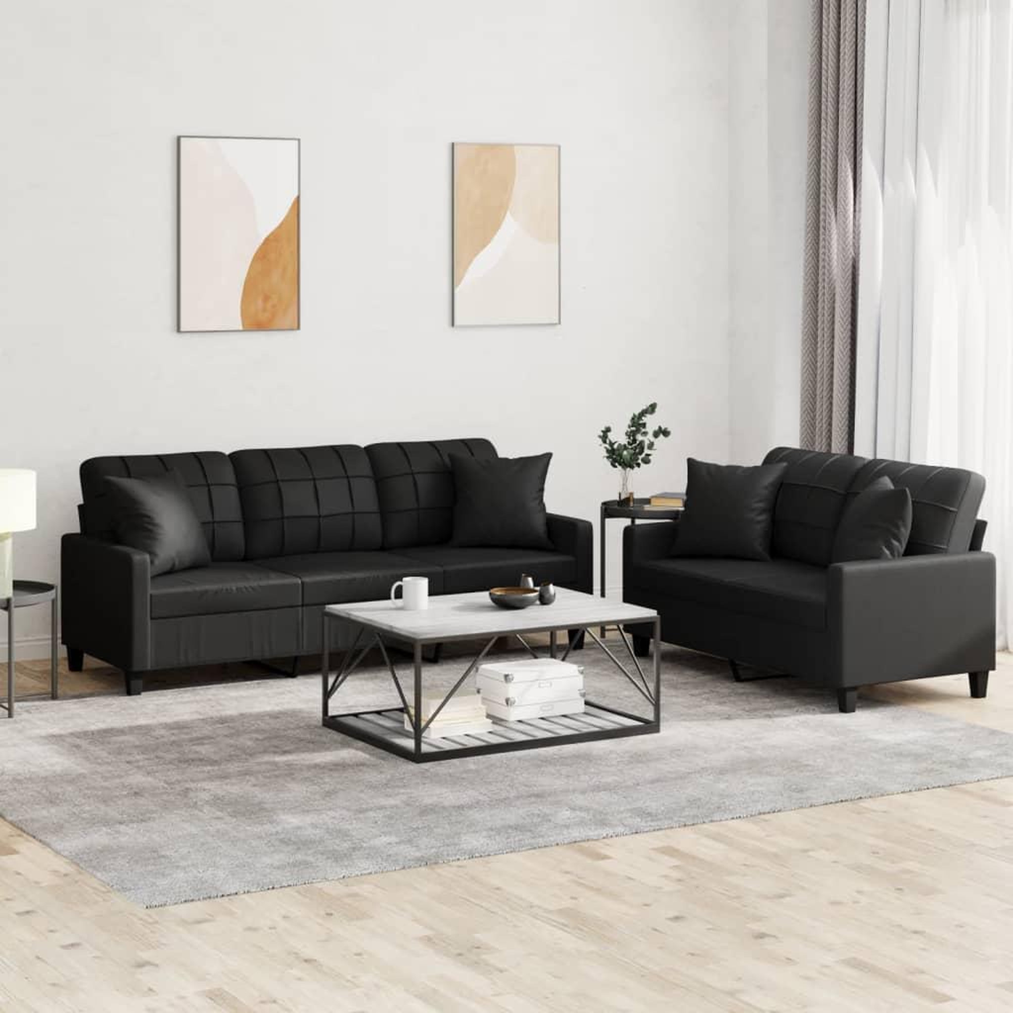 VIDAXL Ensemble de canapes 2 pcs avec coussins noir similicuir