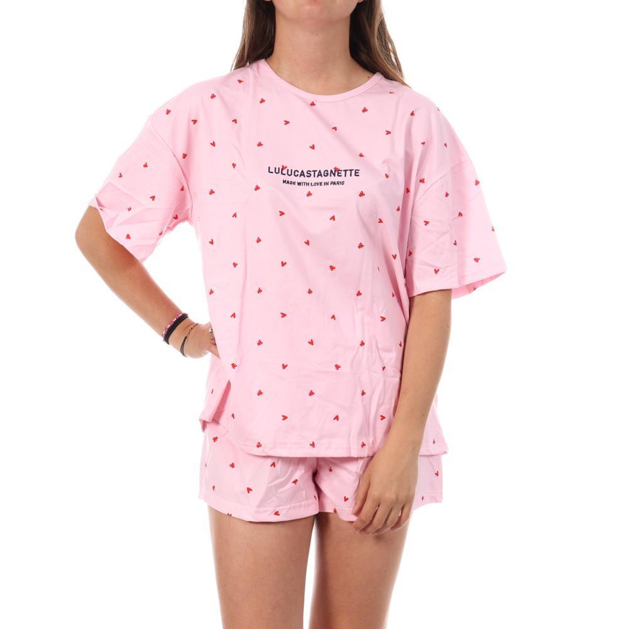 Voir la diapositive 1 : Lulu Castagnette Pyjama Court Rose/Rouge Femme Lulu Castagnette Petits Cœurs