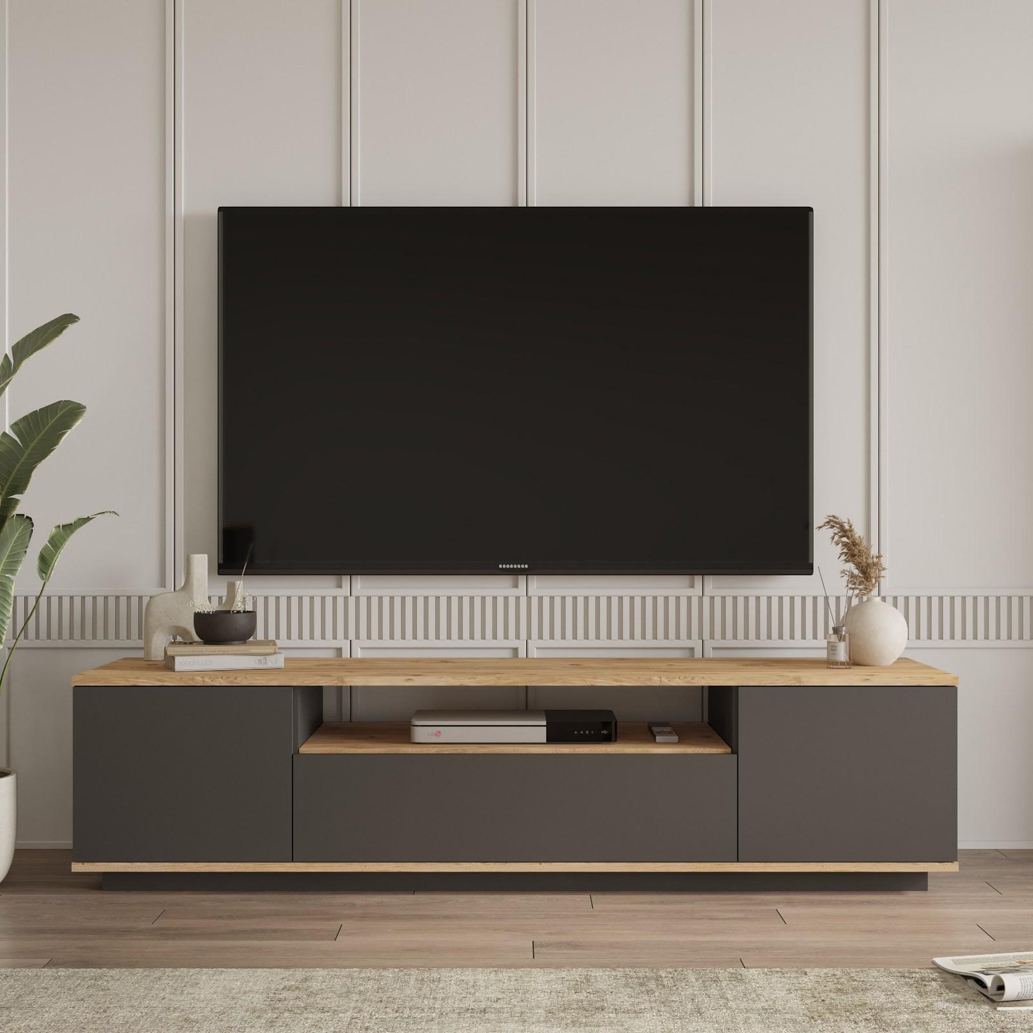 Voir la diapositive 2 : Habitat et Jardin Meuble tv en bois  fr7  - 180 x 44 x 44 cm - pin atlantiqueanthracite