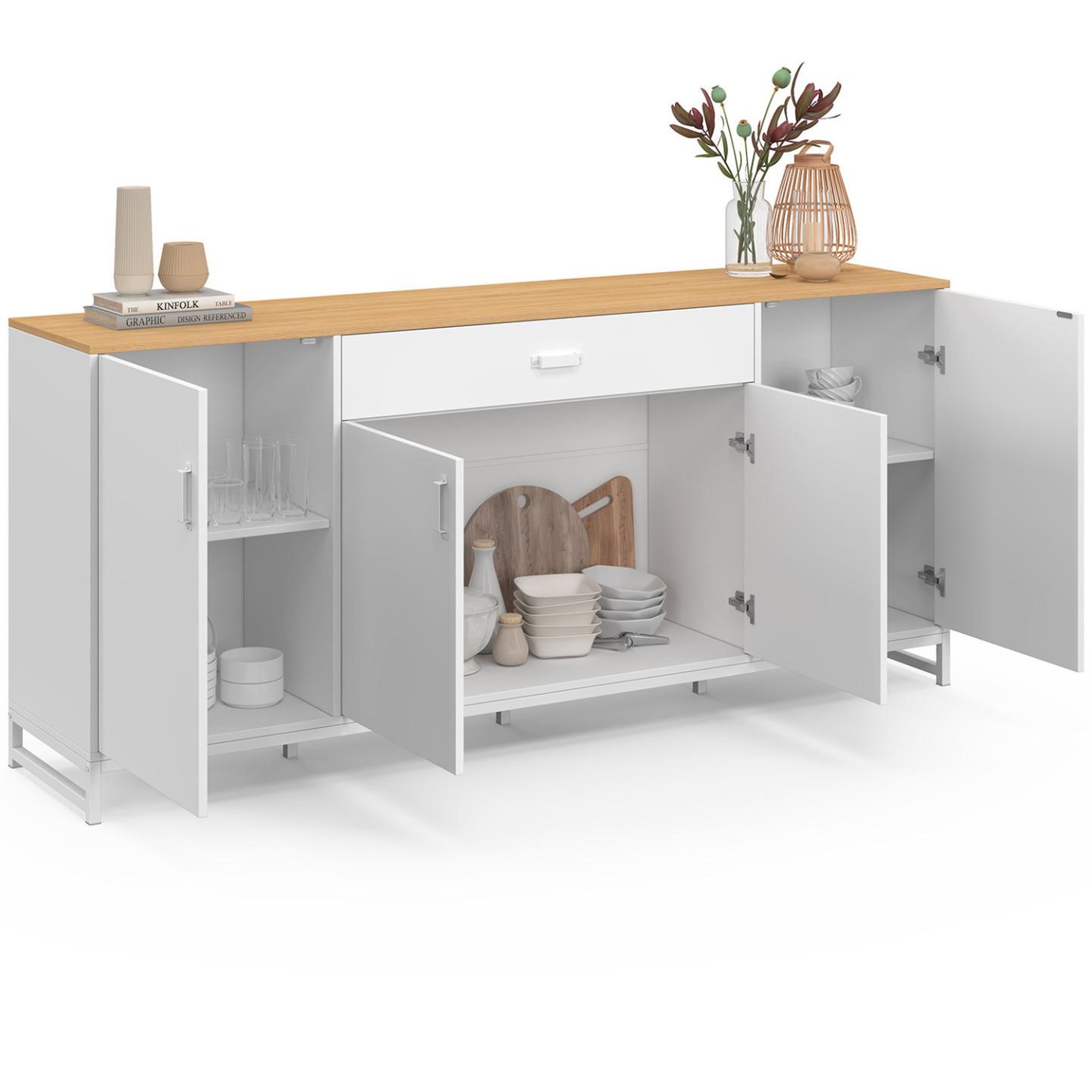 Voir la diapositive 4 : ID MARKET Buffet 180 cm washington xxl 4 portes et 1 tiroir bois et blanc