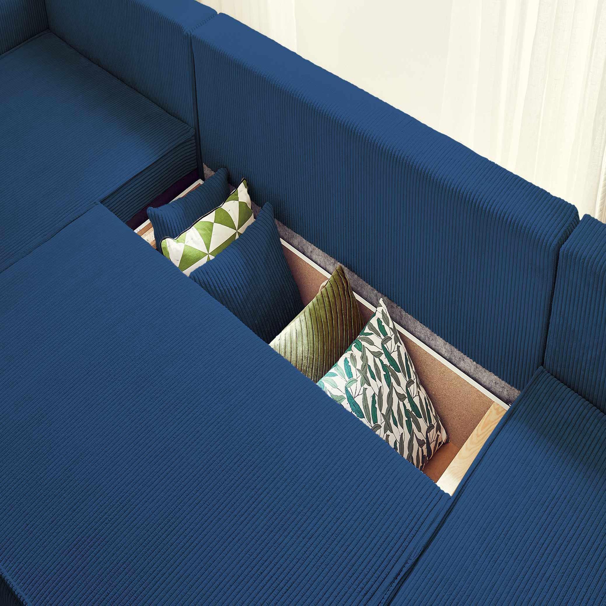Voir la diapositive 3 : BEST MOBILIER Dellia - canapé panoramique en u - 7 places - convertible - avec coffre - en velours côtelé
