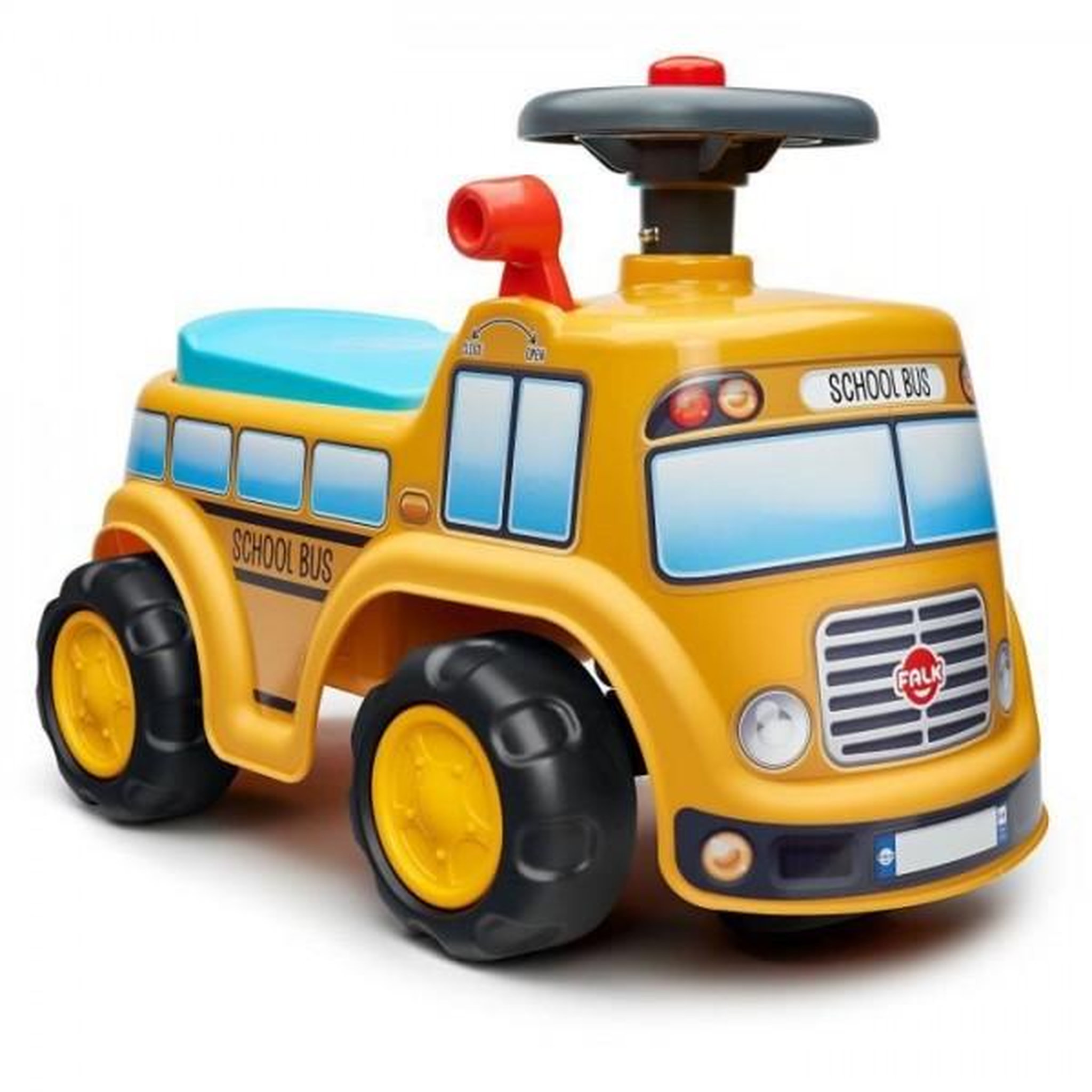 FALK Porteur Trotteur  - FALK - School Bus - Assise ouvrante - Volant directionnel - Des 12 mois - 100% Fabriqué en France