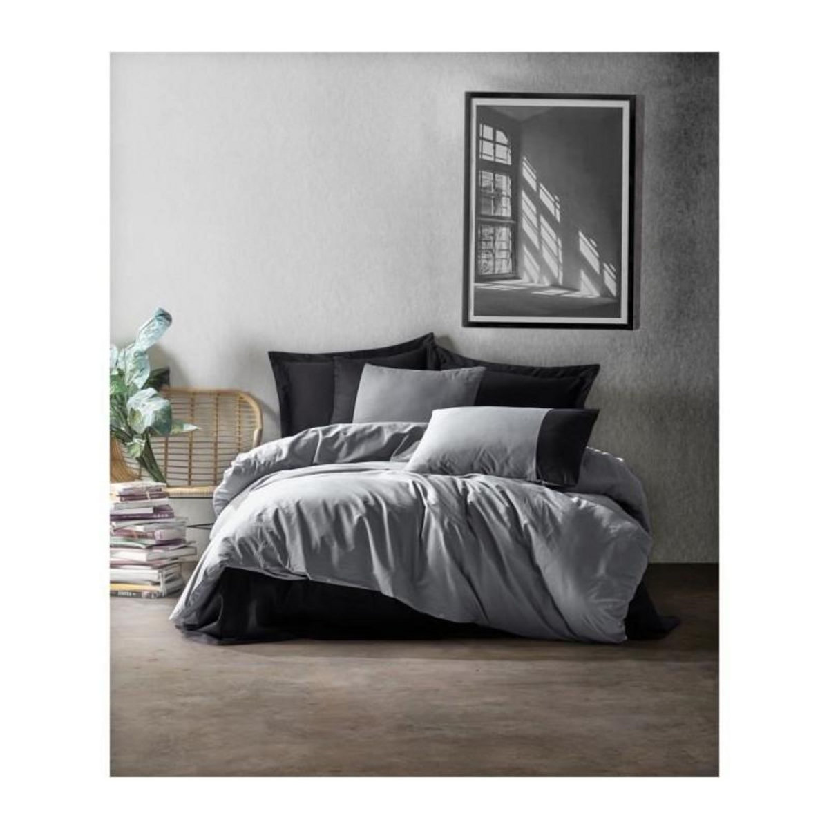 GENERIQUE Parure de lit - 129CTN62692 - 1 housse de couette 220 x 240 cm + 2 taies d'oreiller 60 x 60 cm - 100% coton ranforcé - Gris