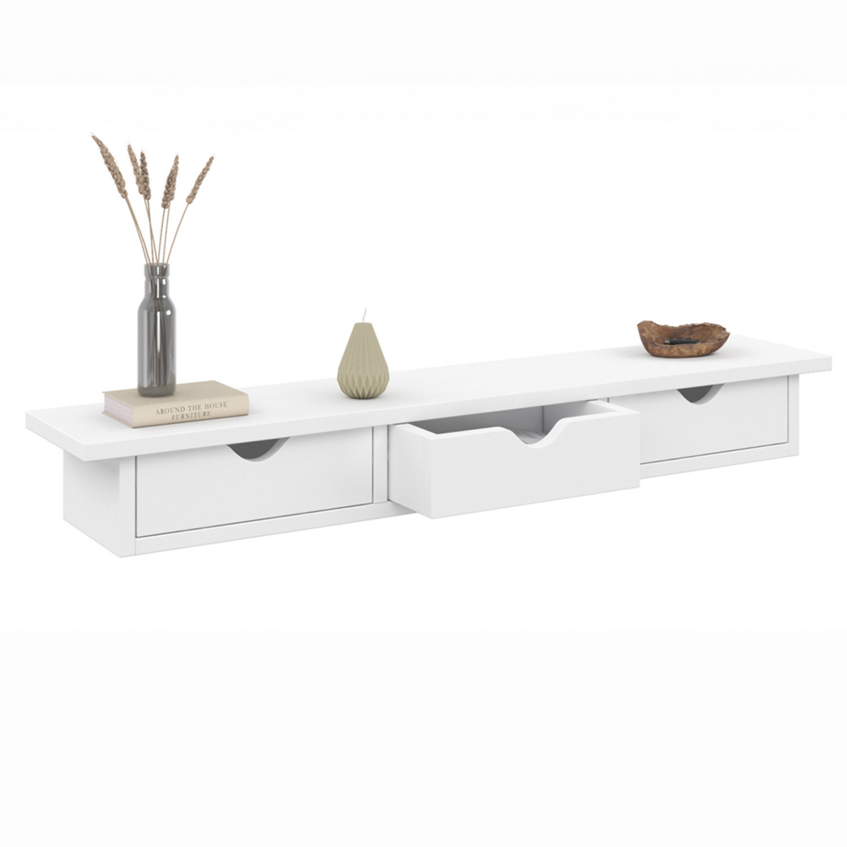 ID MARKET Etagère murale console d'entrée LISE 3 tiroirs blanche
