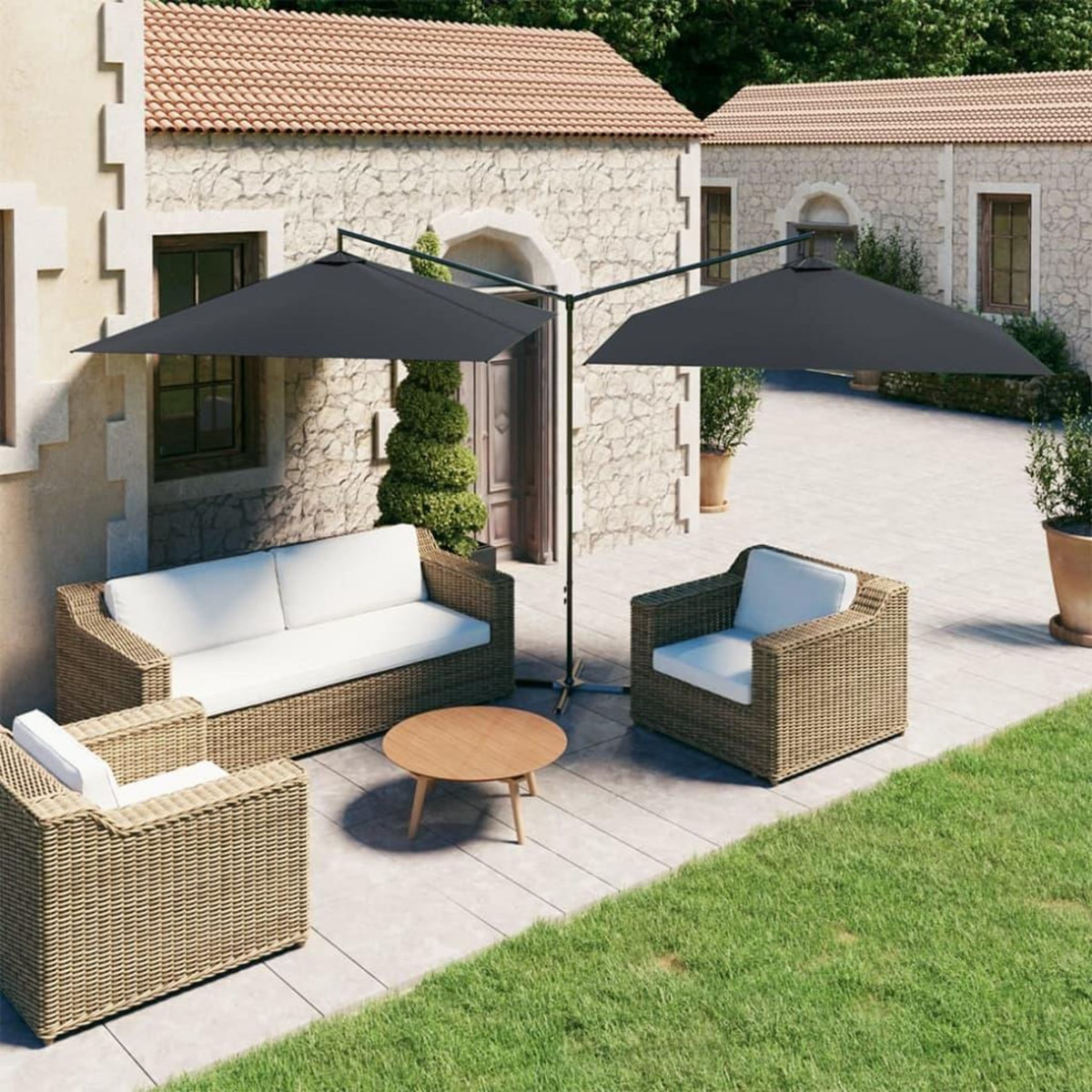 VIDAXL Parasol de jardin double avec mat en acier anthracite 600x300cm