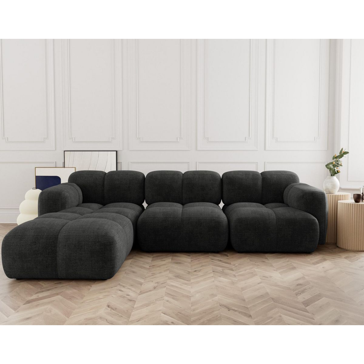 LISA DESIGN Grace - canapé modulable d'angle réversible 4 places en velours texturé