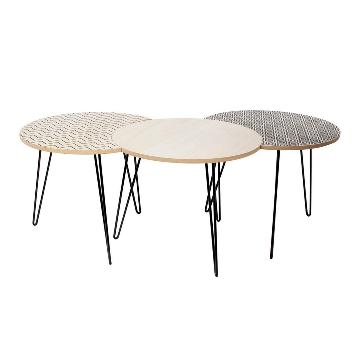The Home Deco Factory Trio de Tables Gigognes - Beige et Noire - H. 36cm