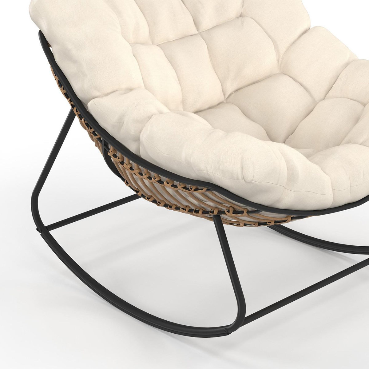 ID MARKET Fauteuil de jardin à bascule LOA effet rotin avec coussin écru