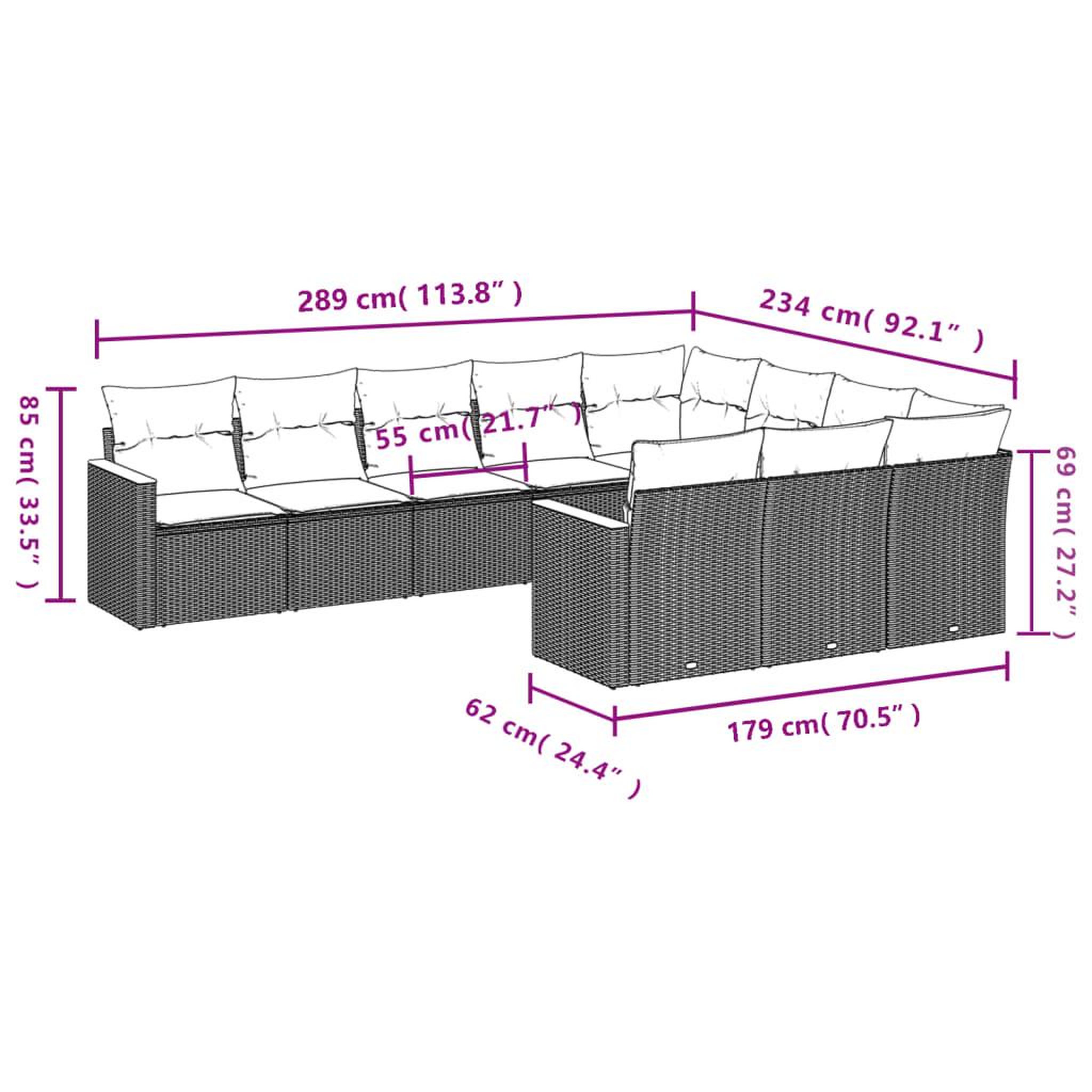 Voir la diapositive 4 : VIDAXL Salon de jardin avec coussins 10 pcs gris resine tressee