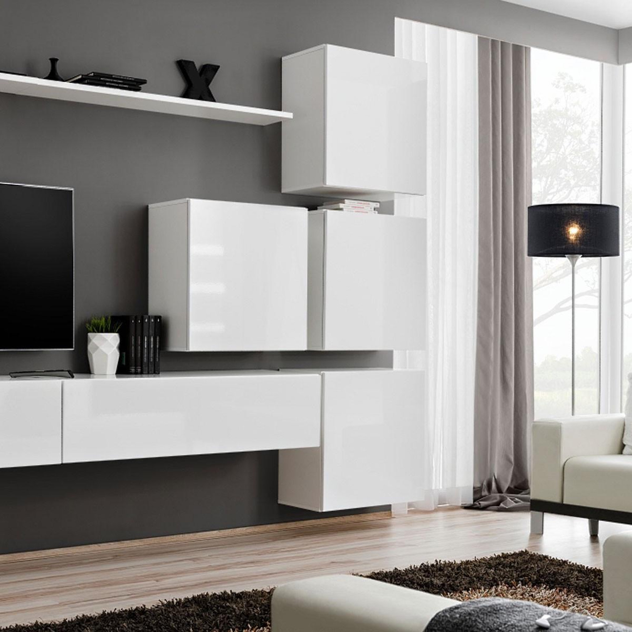 Voir la diapositive 3 : Paris Prix Meuble tv mural design  switch ix  310cm blanc