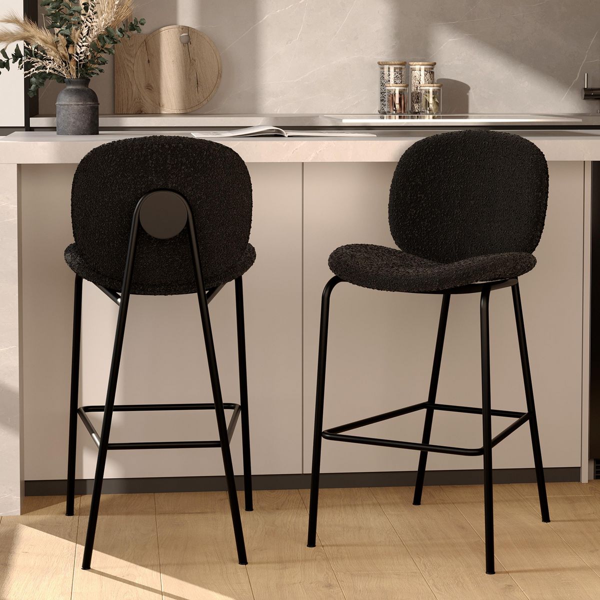 Rendez vous déco Lot de 2 chaises pour îlot central en tissu bouclé beige 63,5 cm - Iris