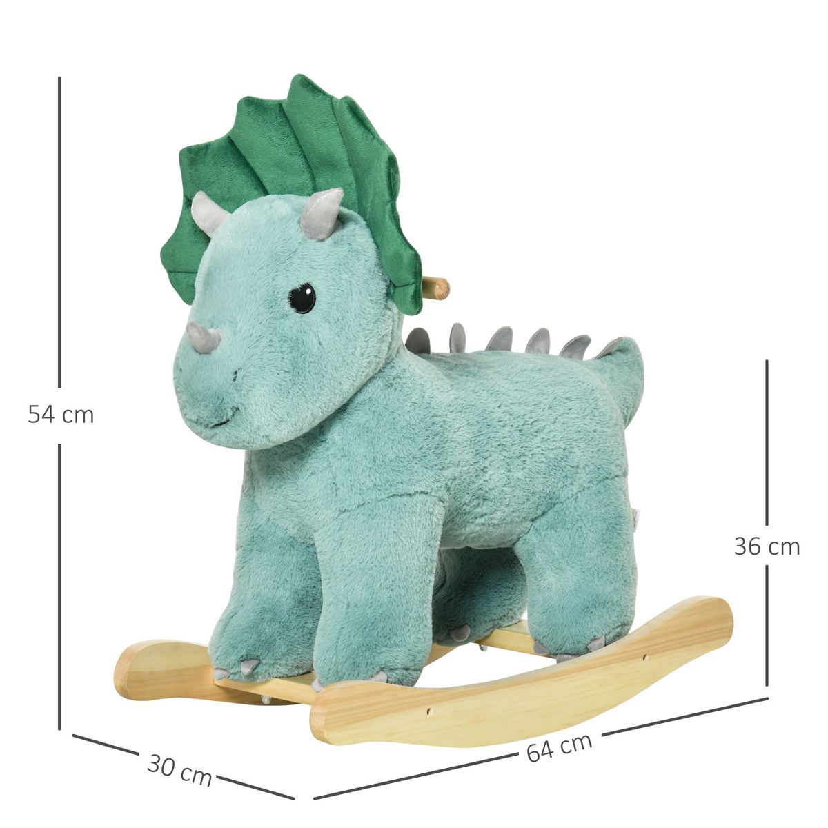 HOMCOM Jouet à bascule dinosaure effet sonore rugissement bois peuplier peluche courte polyester vert d'eau